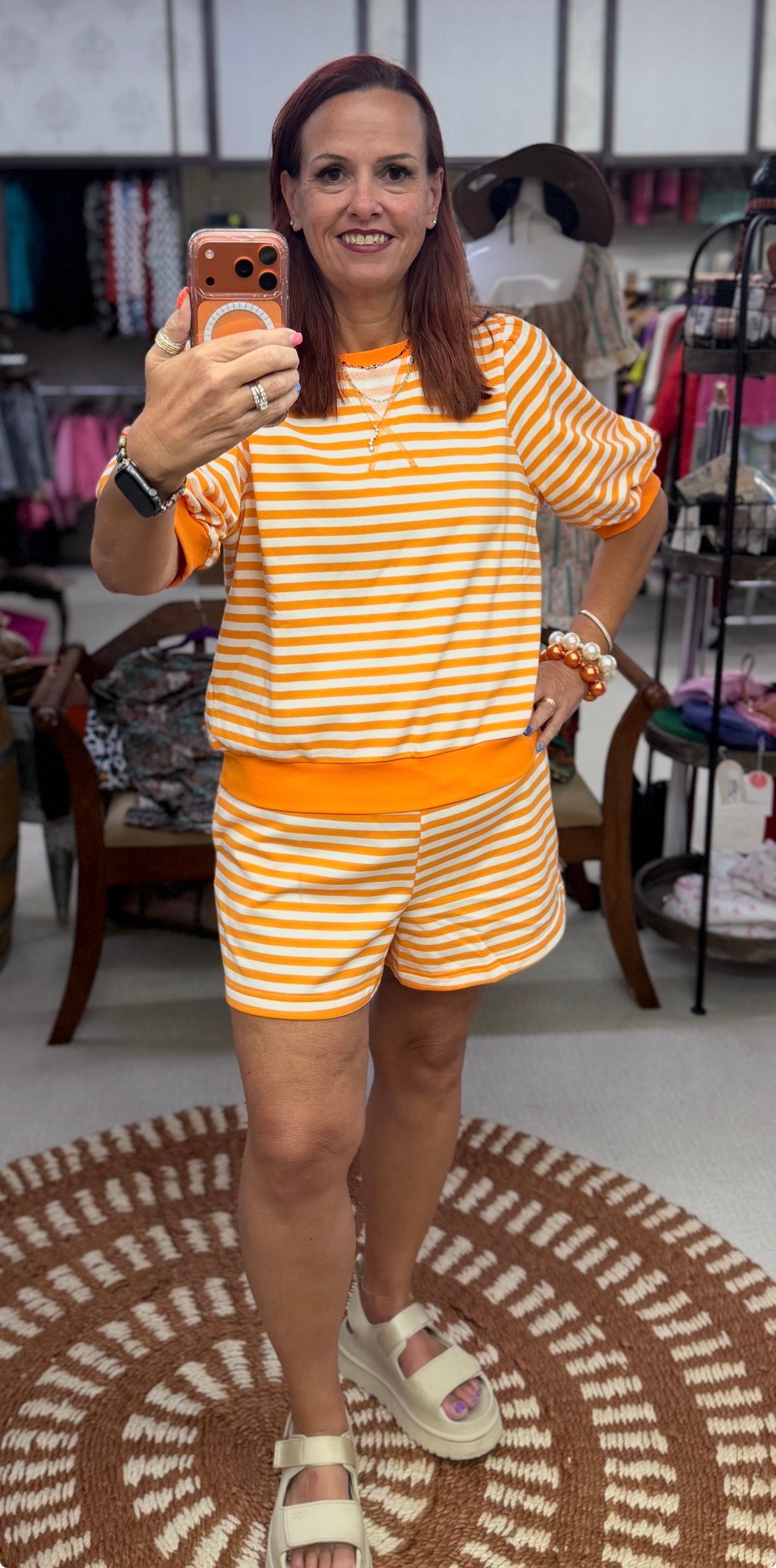 Orange and Ivory Stripe Set w/Pockets