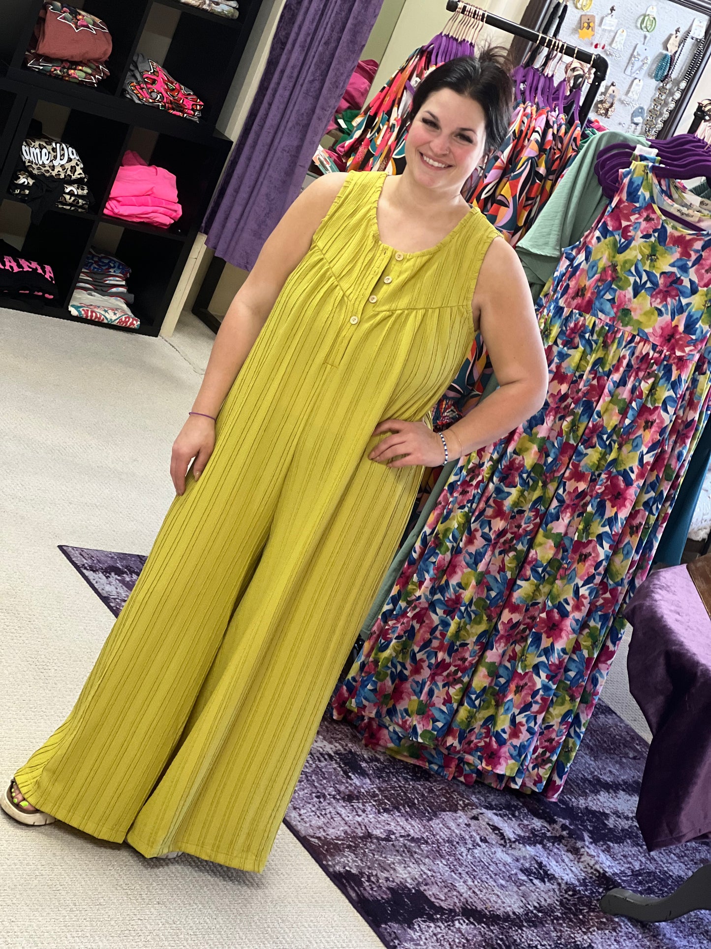 Umgee Avocado Green Wide Leg Jumpsuit