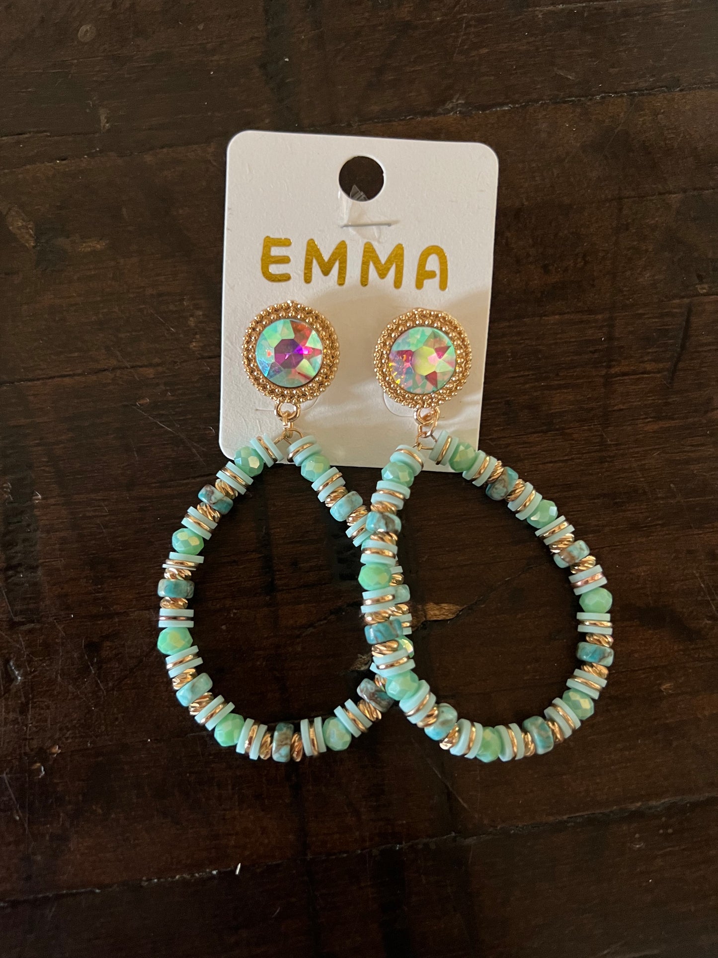 Beaded Hoop Earrings- Mint Green