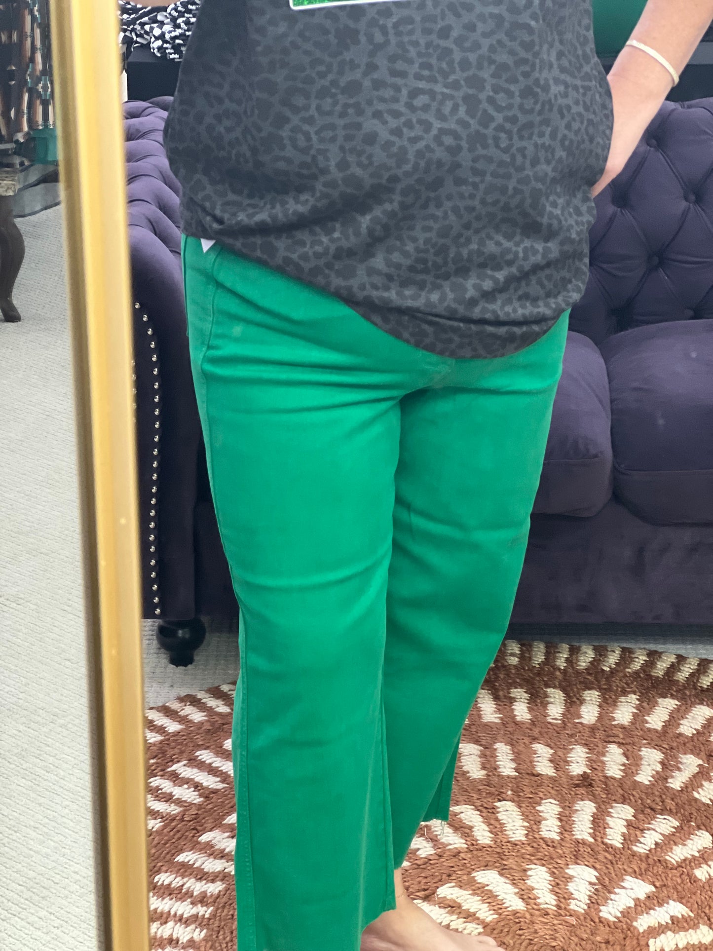 Judy Blue Kelly Green Tummy Control Wide Leg Crop