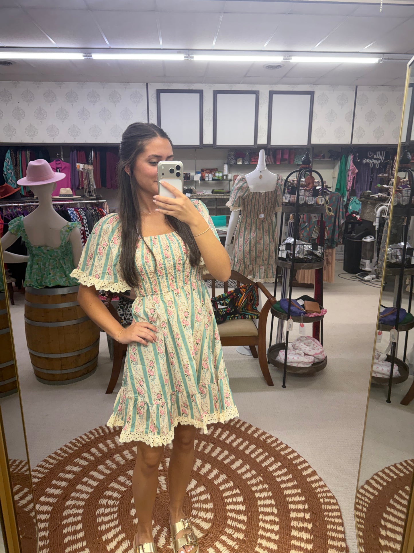 Striped Floral Smocked Dress