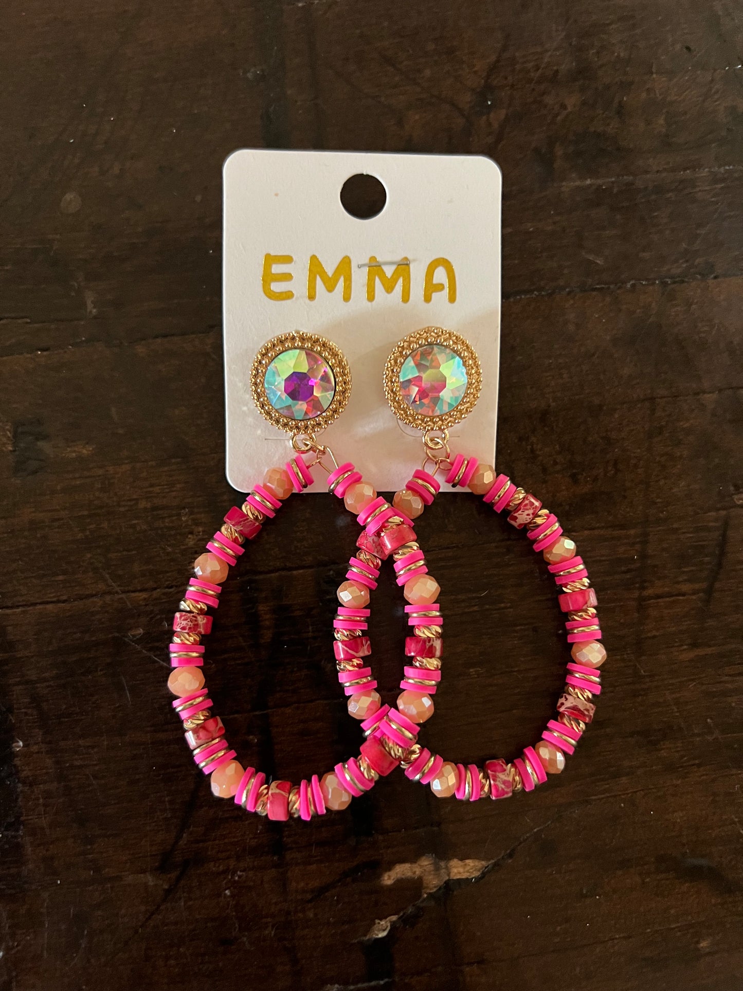 Beaded Hoop Earrings- Fuchsia