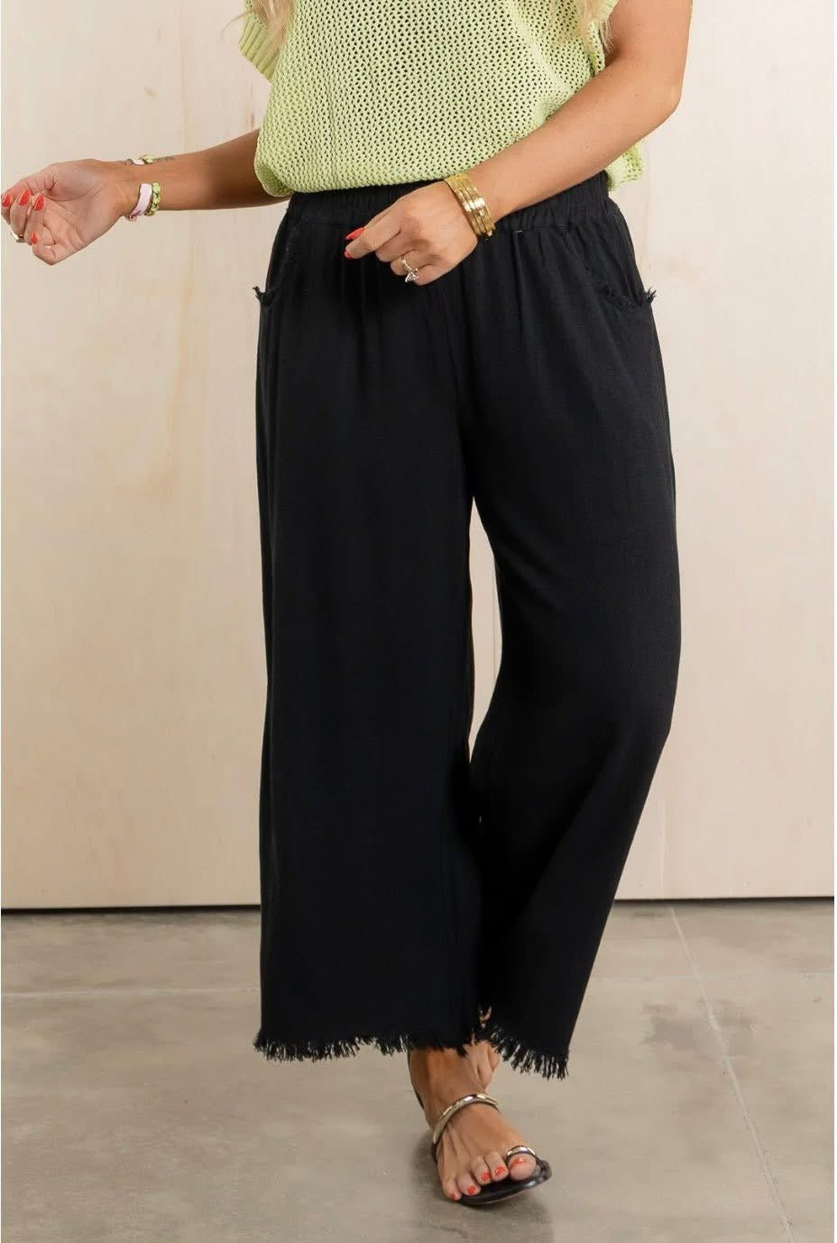 Umgee Elastic Crop Raw Hem Pants