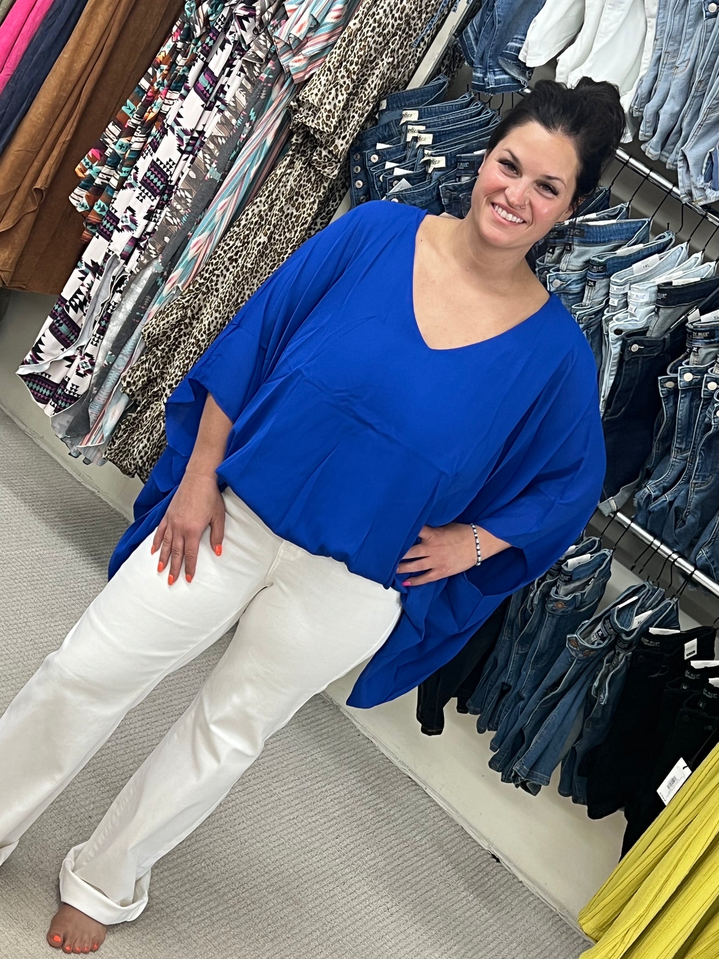 Caramela Royal Blue V-Neck Top