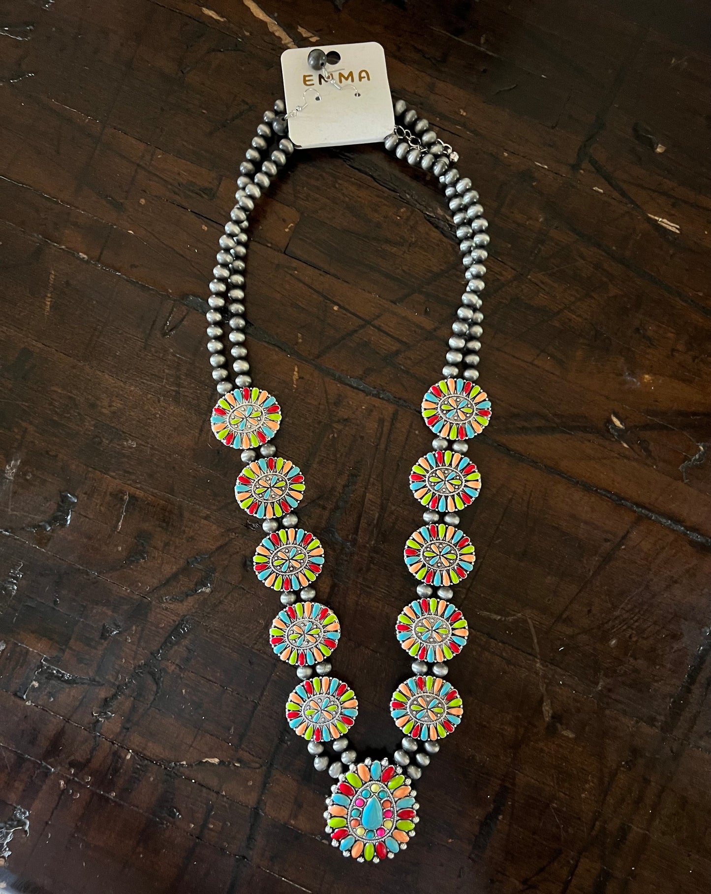 Squash Blossom Necklace- Multi & Silver