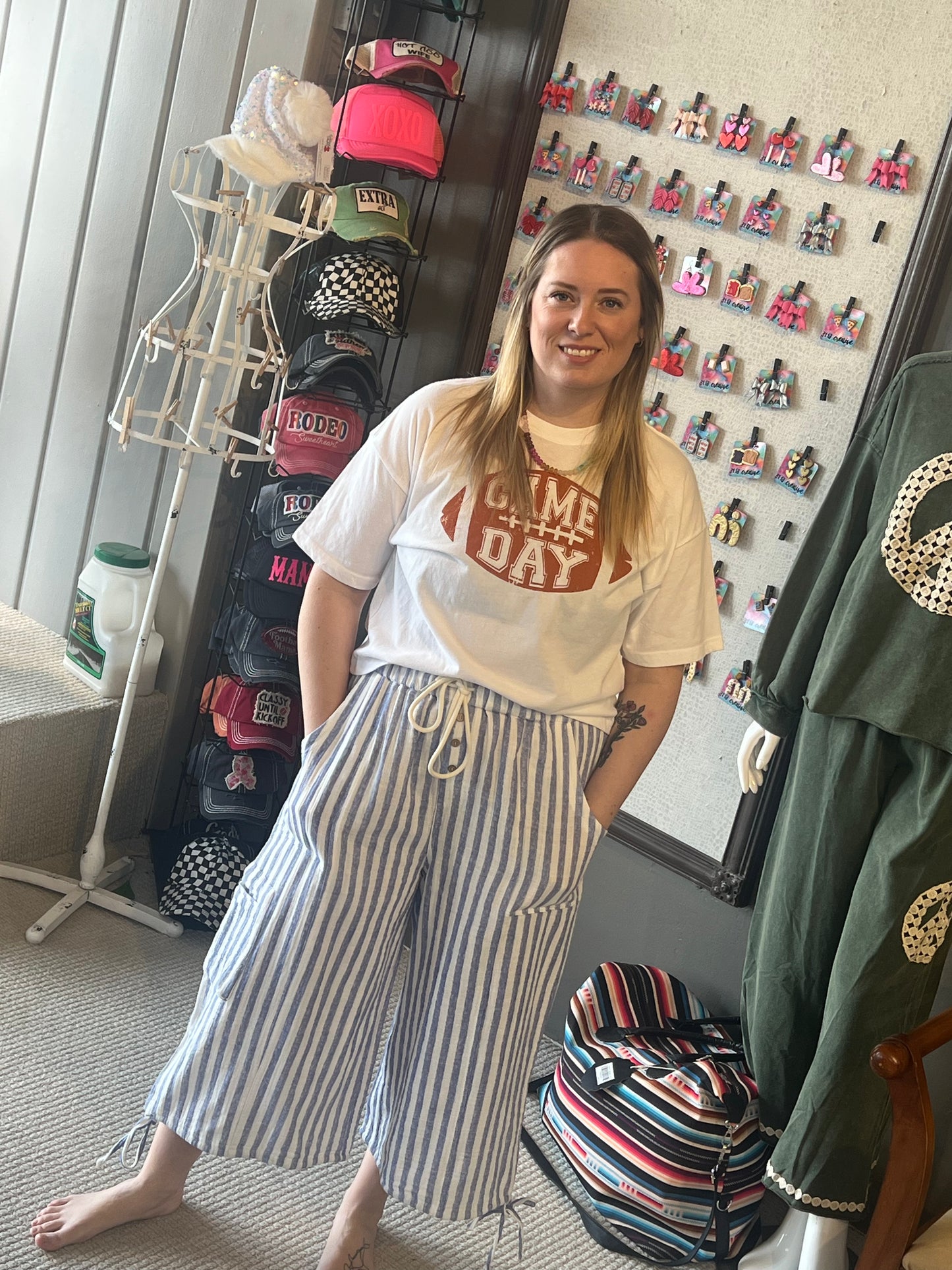 ee:some Striped Cargo Cropped Pants