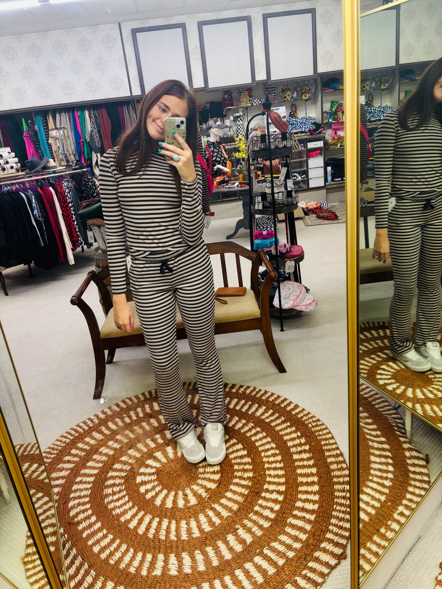 Love Poem Black + Khaki Striped Set