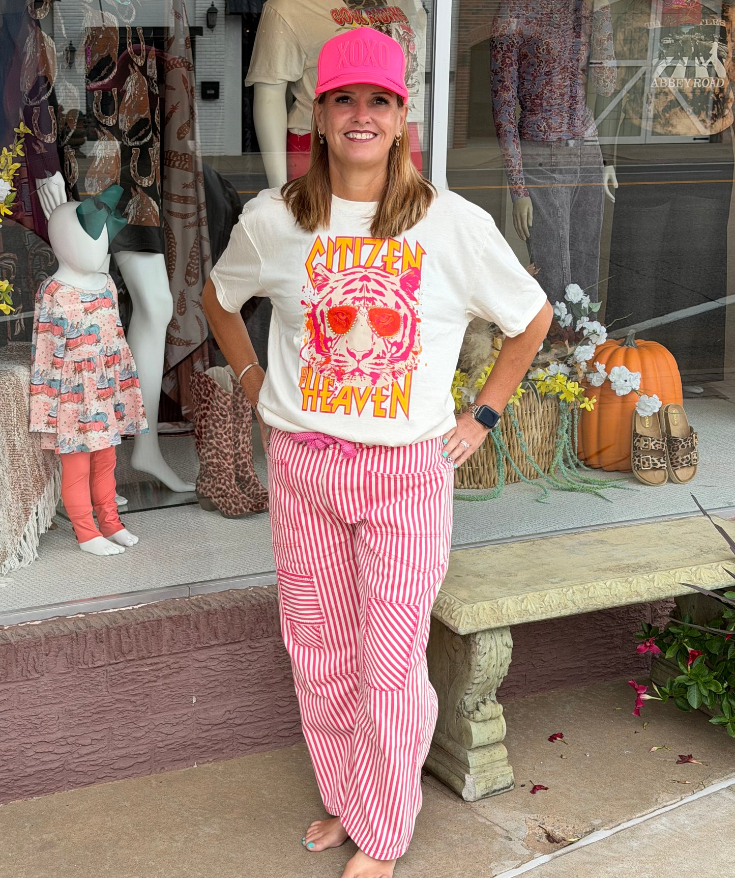 BiBi Striped Twill Barrel Jeans