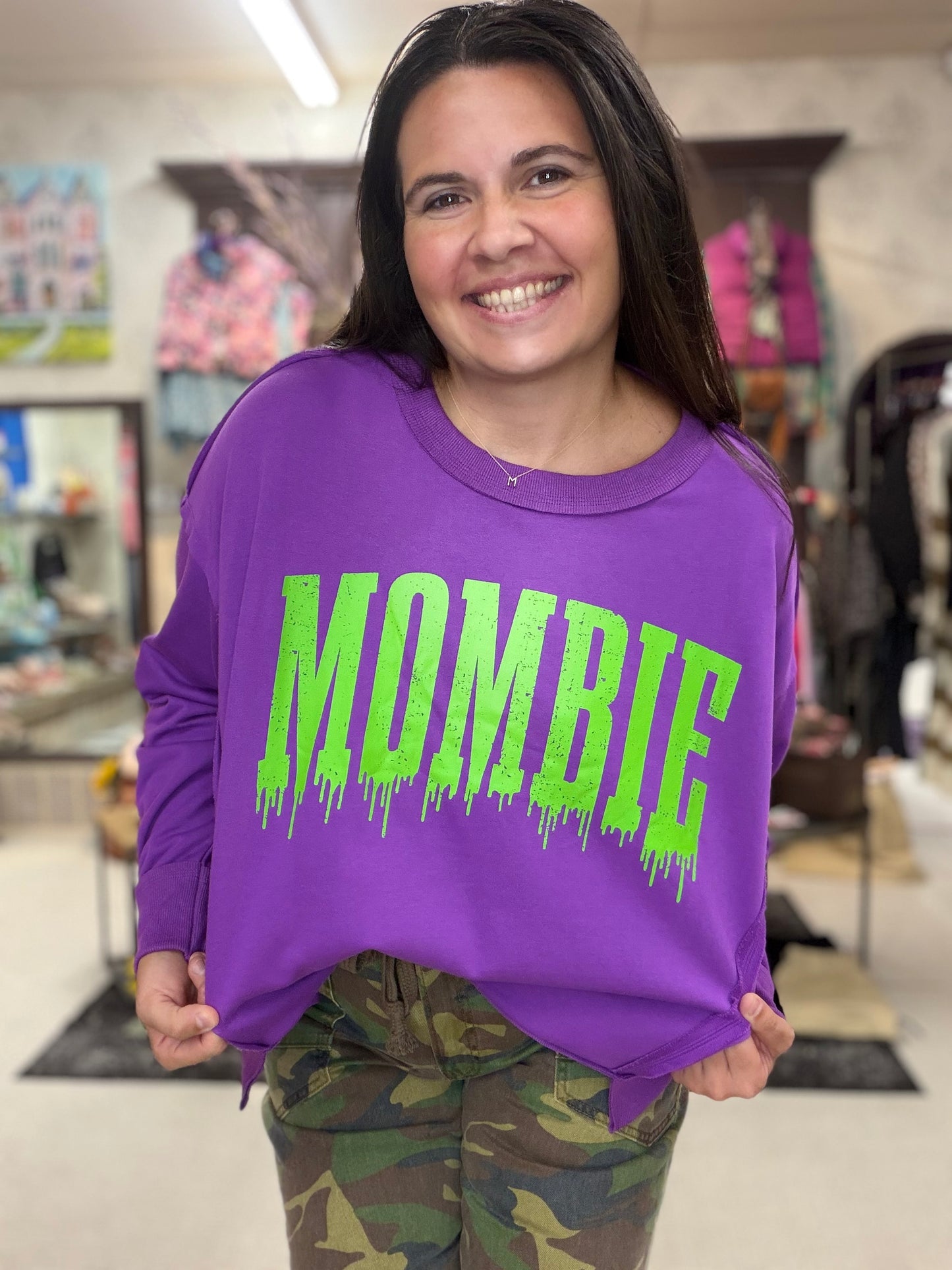 Peach Love Mombie Graphic Printed Oversized Sweatshirt