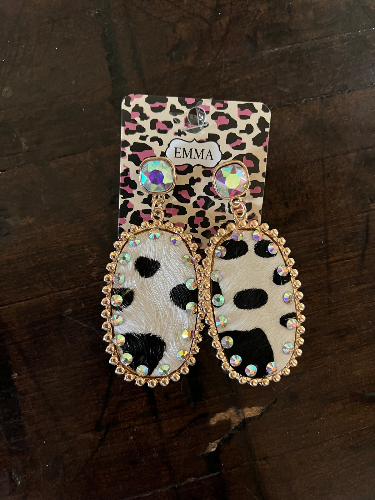 Rhinestone Animal Print Earrings- Black & White