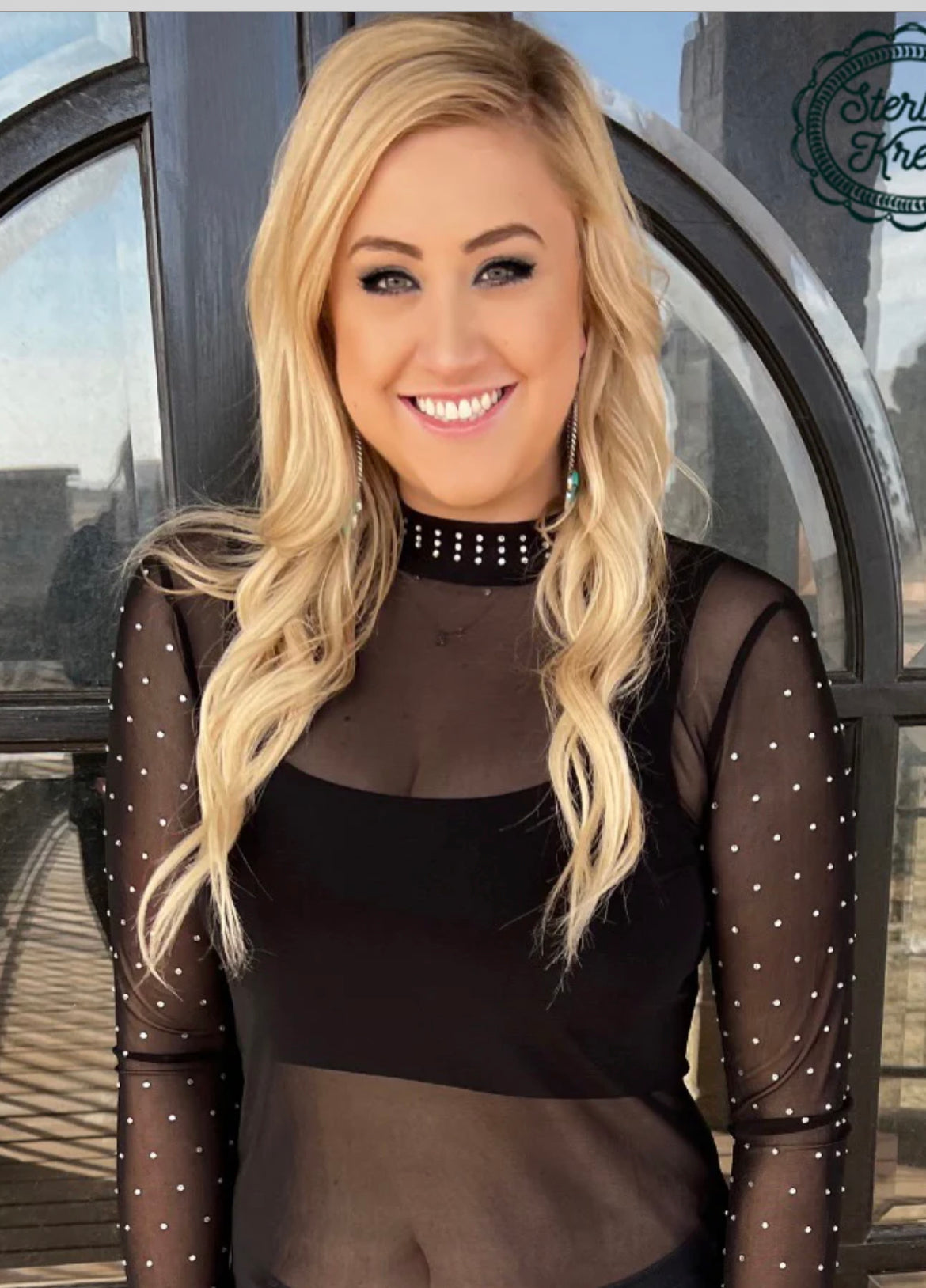 Sterling Kreek Sheer Long Sleeve with Rhinestones