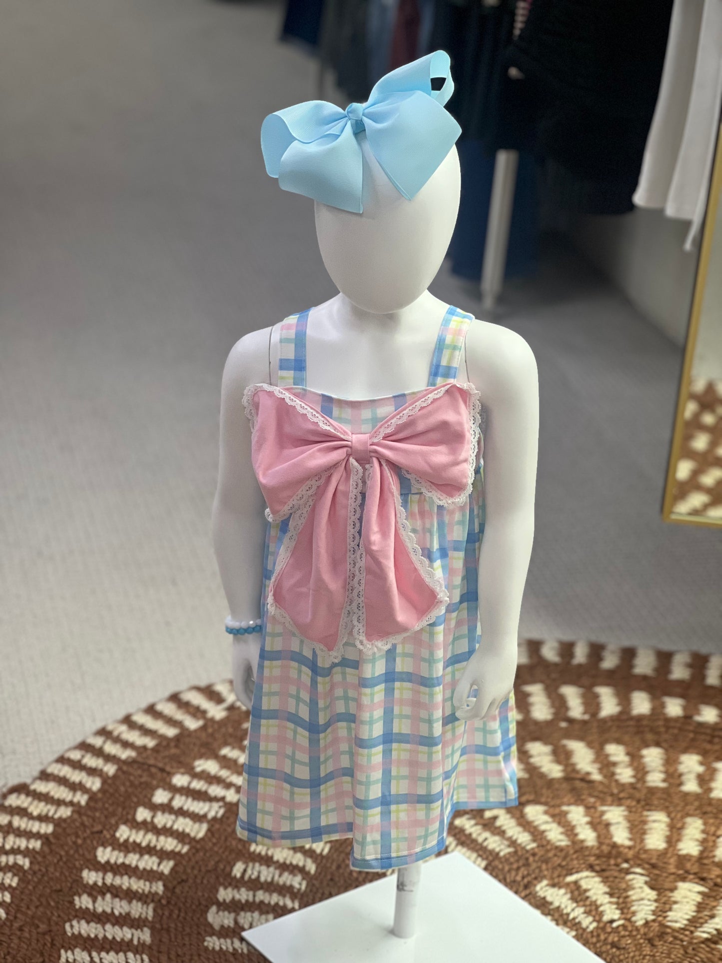 Abby + Evie Pink Plaid Bow Dress