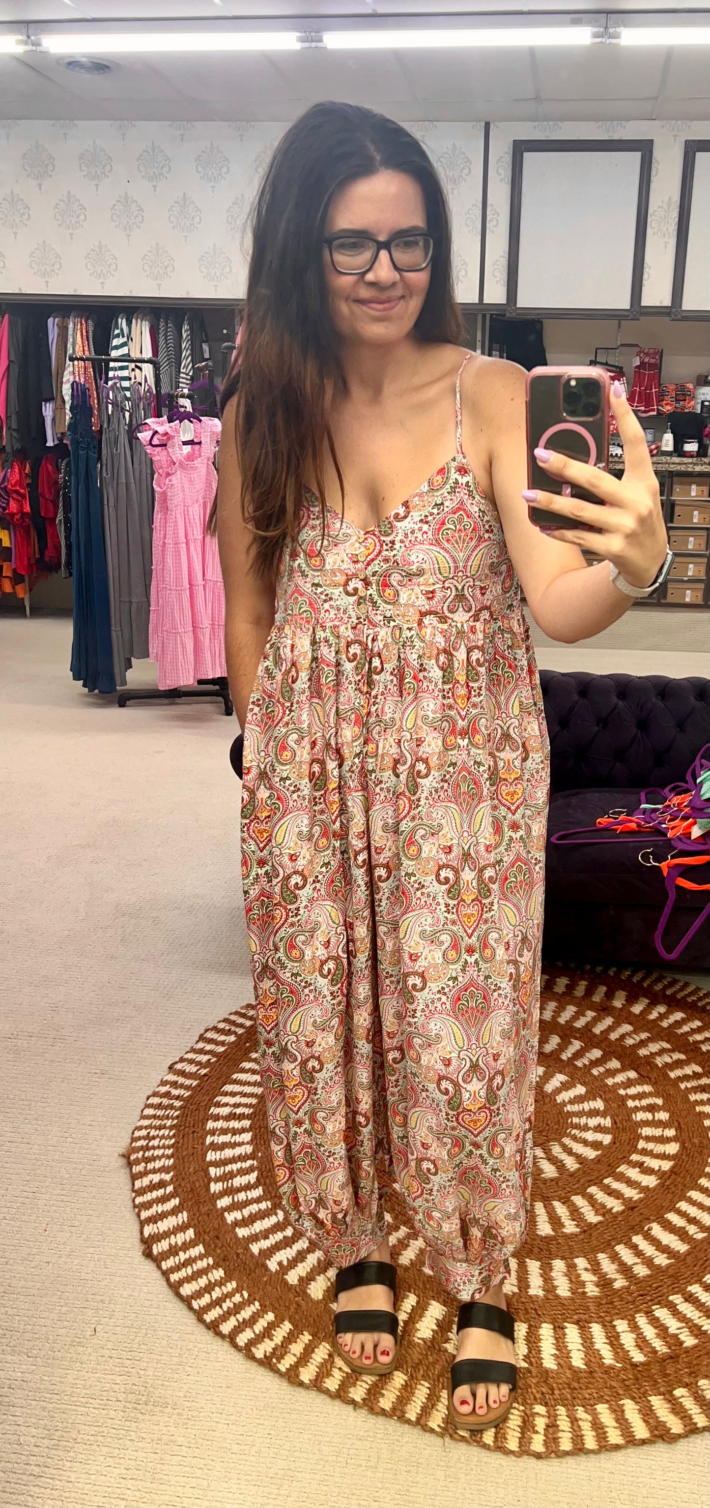 Sage + Fig Multi Colored V-Neck Jumpsuit