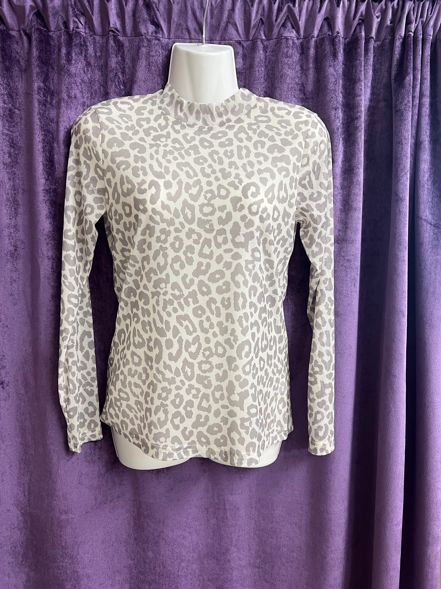 Curvy and Regular Sterling Kreek Snow Leopard Sheer Long-sleeved Top
