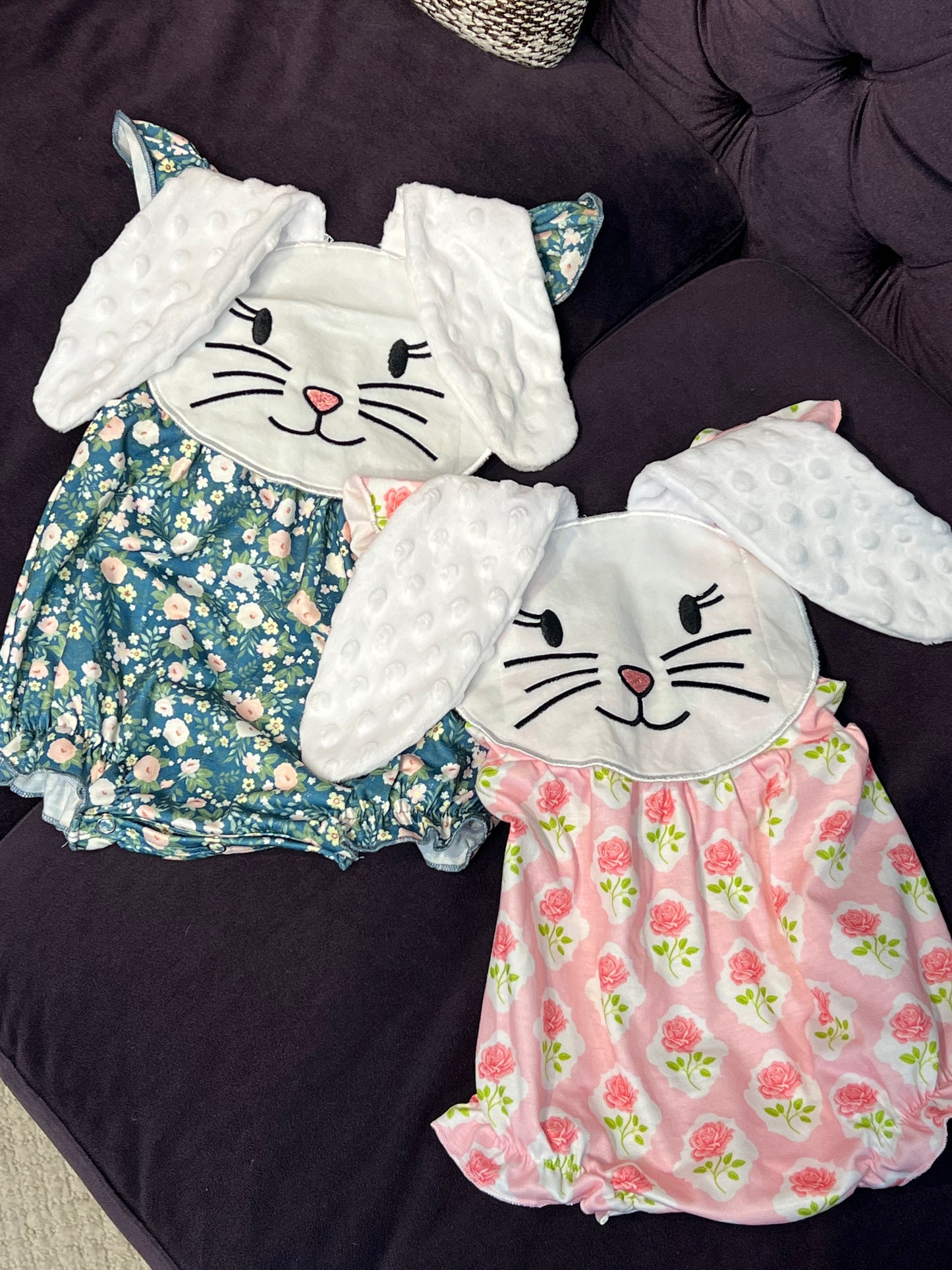 Abby + Evie Floral Bunny Applique Bubble Outfit