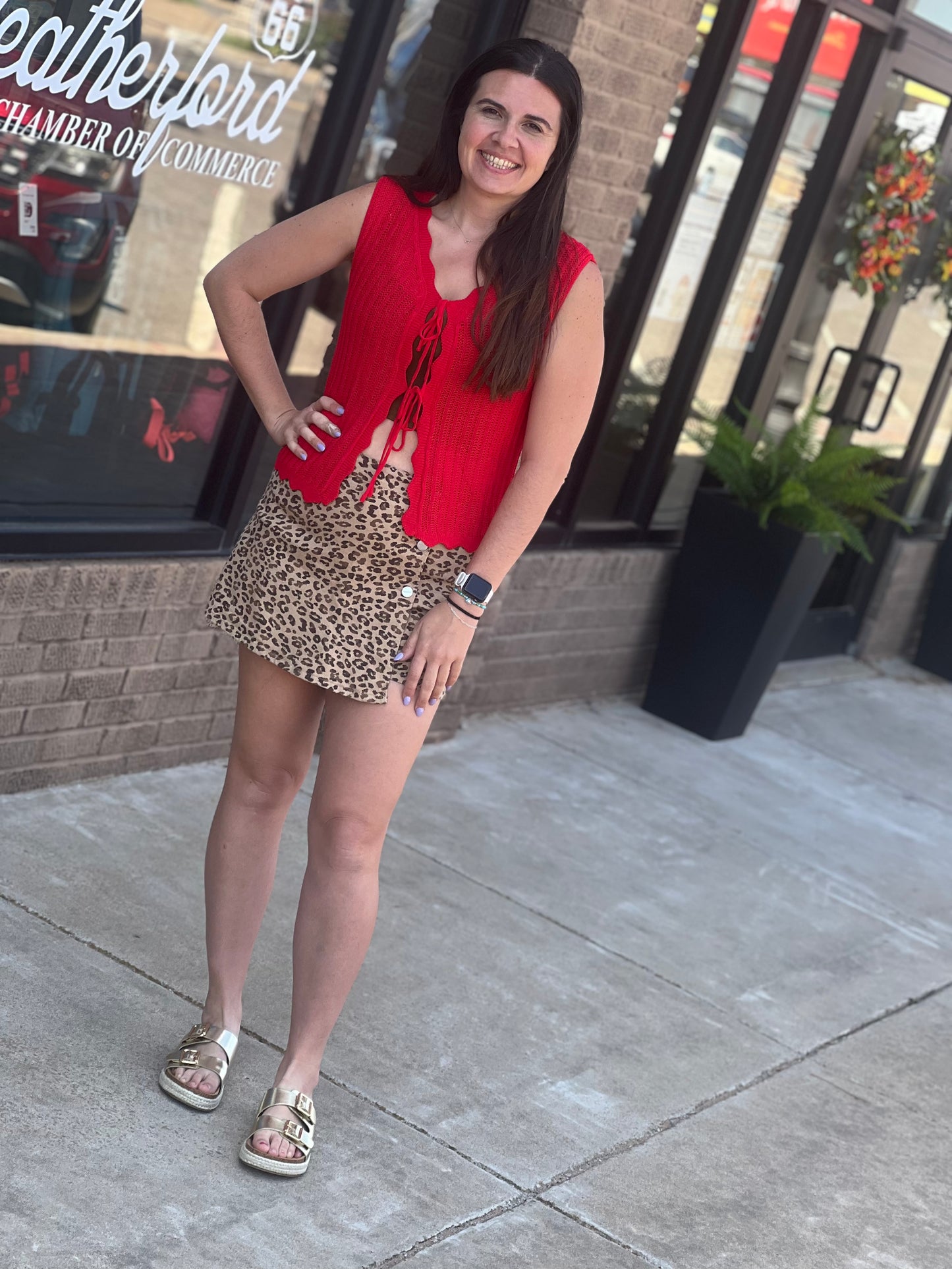 She + Sky Sleeveless Scallop Tie Sweater Vest