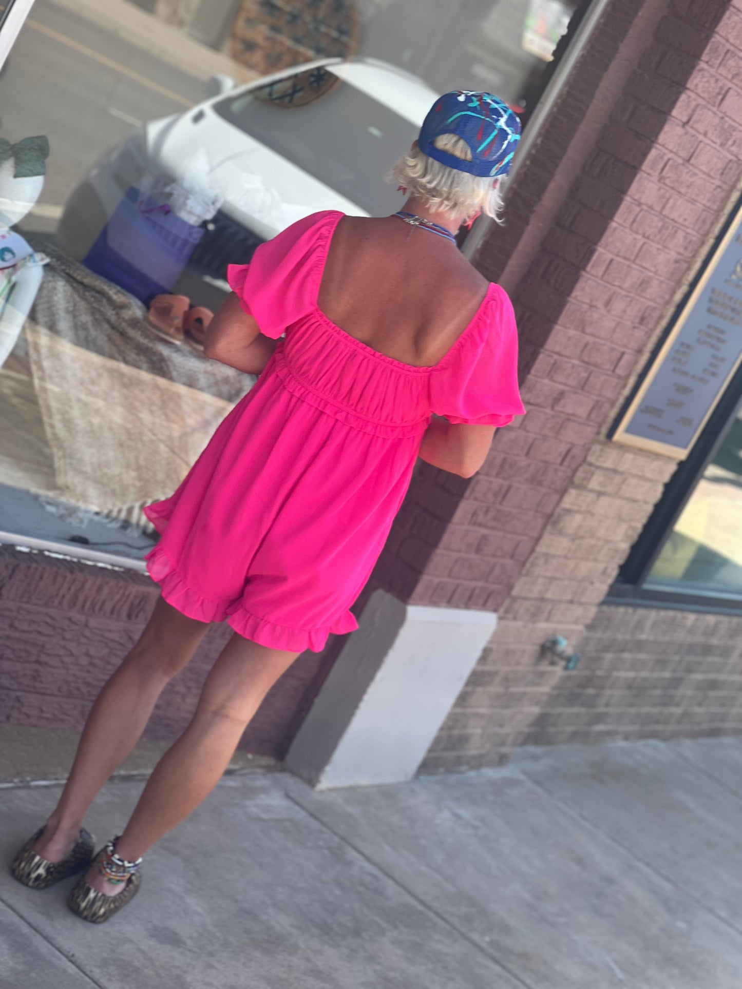 BiBi Ruffle Edge Chiffon Puff Sleeve Romper