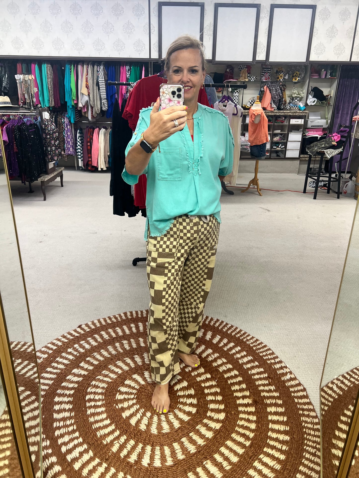 BiBi Checkered Board Printed Braided Pants