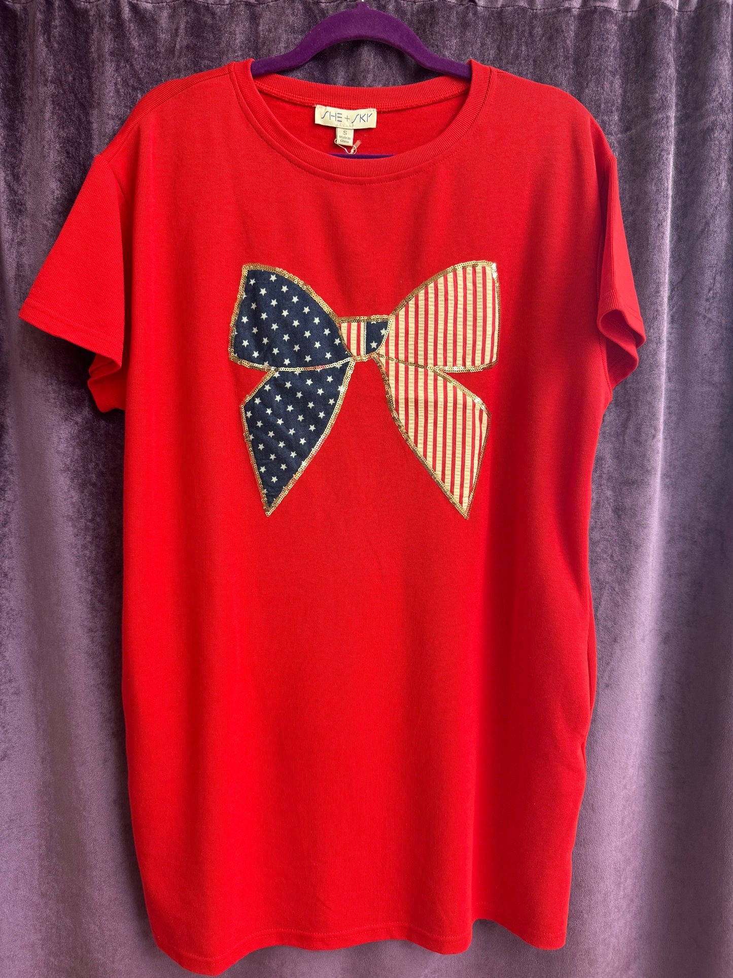 She + Sky Bow Detail Knit Red Dress