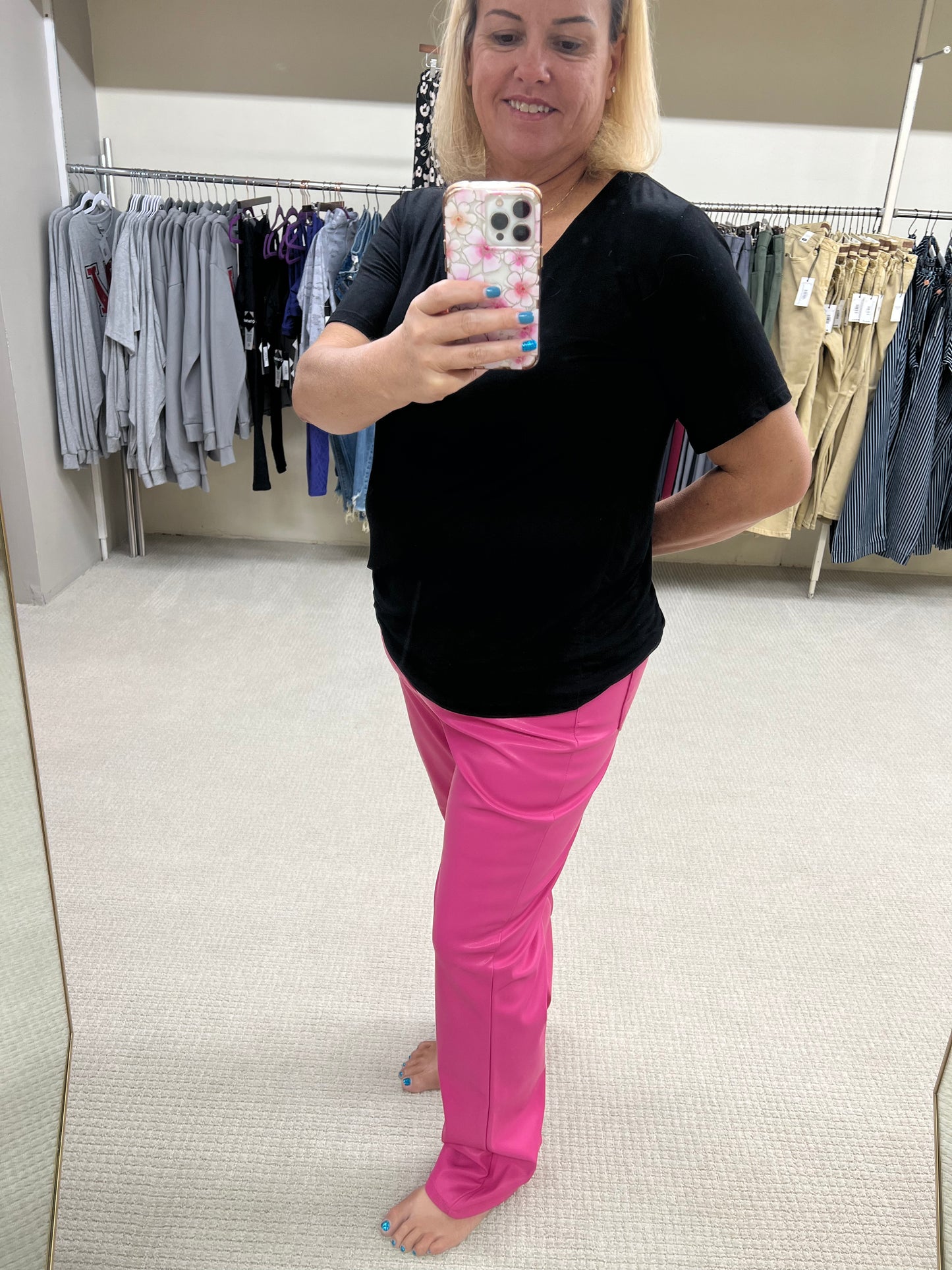 Curvy and Regular Judy Blue Pink Faux Leather Straight Leg Tummy Control