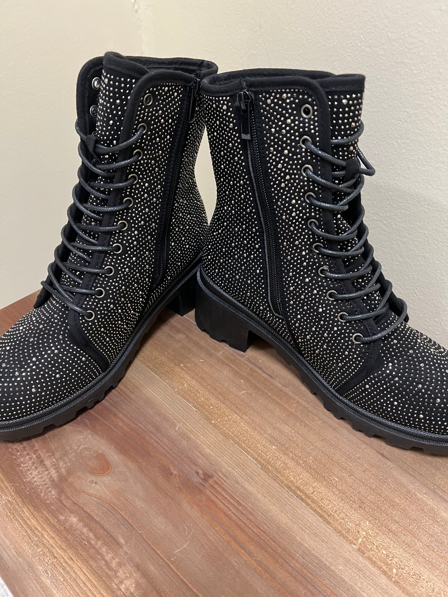 Black rhinestone short boot