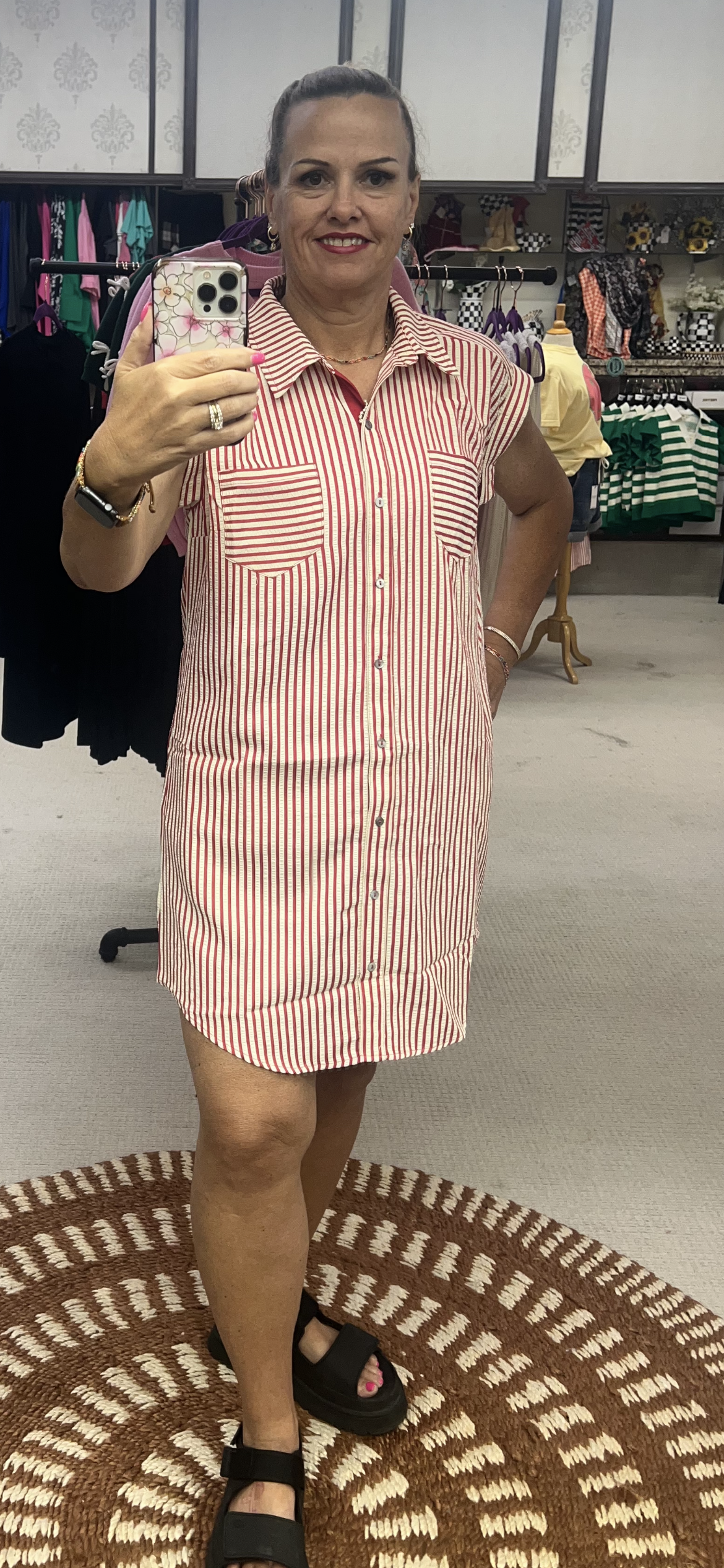 She + Sky Short Sleeve Woven Striped Button Down Dress