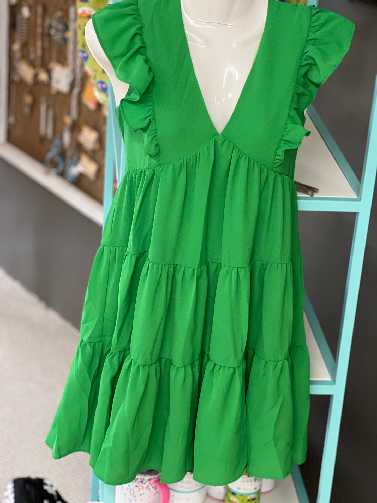 Reg & Plus SheSKy V-Neck Short Sleeve Bright Tiered Dress