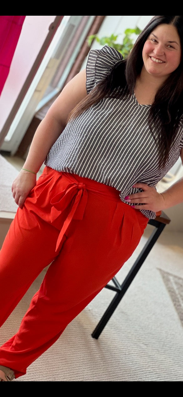 Curvy Oddi Hi-Rise Belt Loops Solid Woven Pants