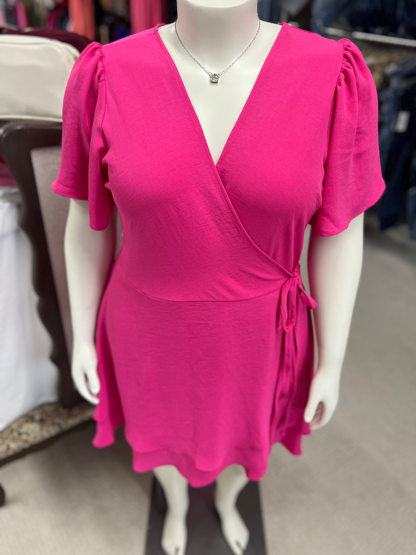 Reg & Curvy GeeGee Fuchsia VNeck Short Sleeve Dress