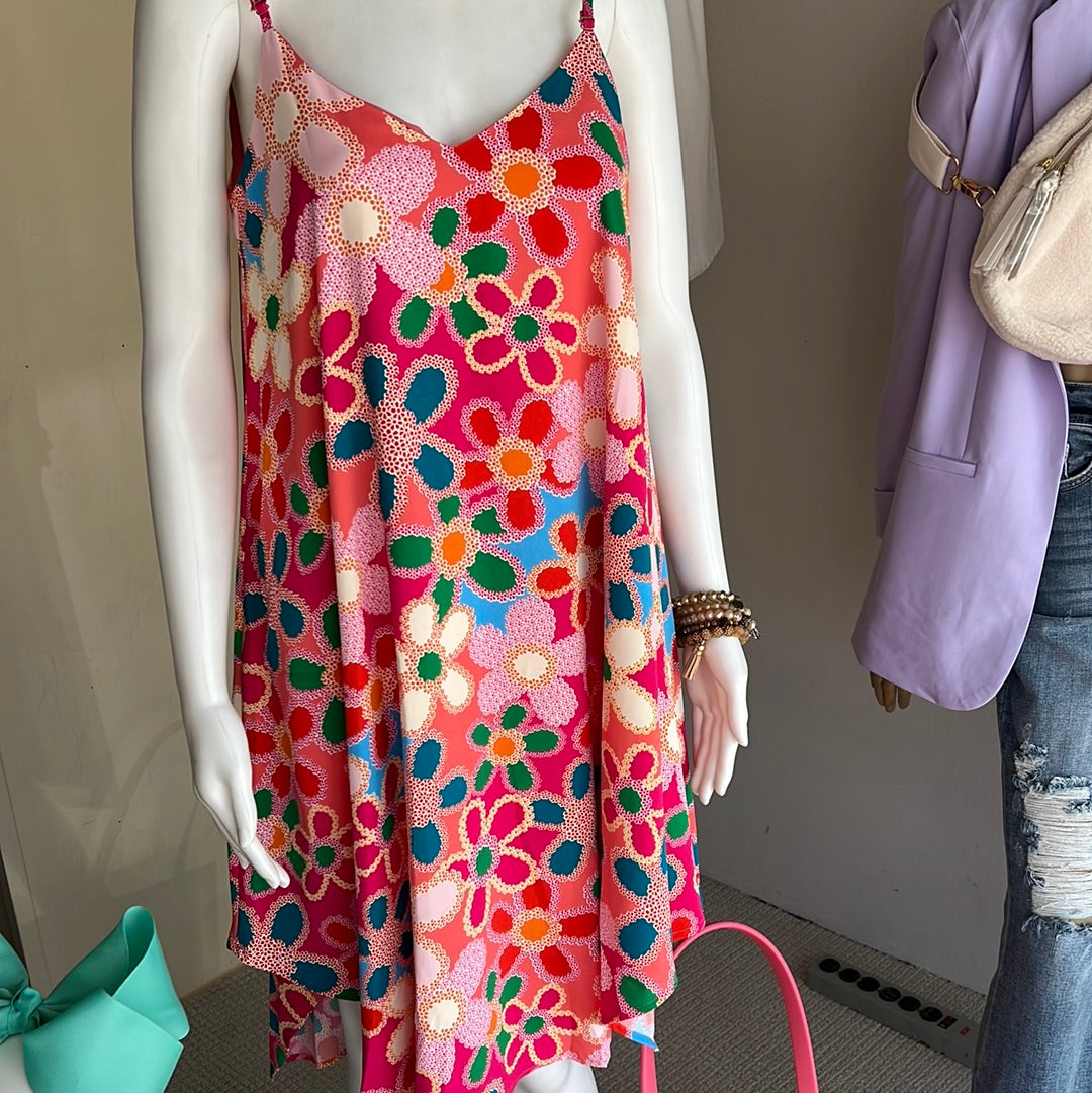 Regular Floral V Neck Midi Spagh Dress(adj straps)
