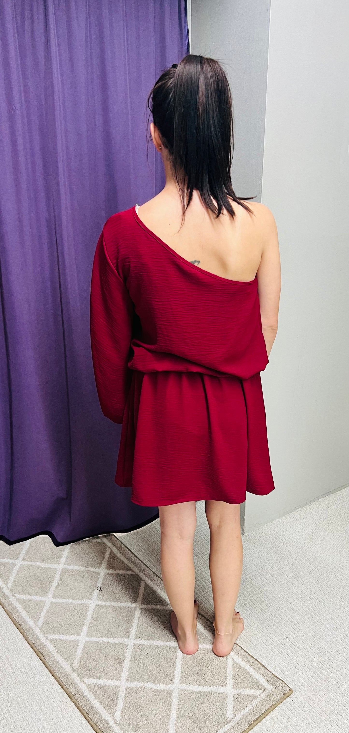 Regular ee:some Merlot One Shoulder Mini Cinch Waist Mini Dress