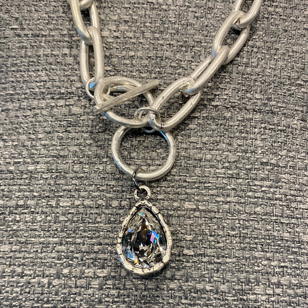 Pink Panache Silver Links Necklace w/ Clear Rhinestone