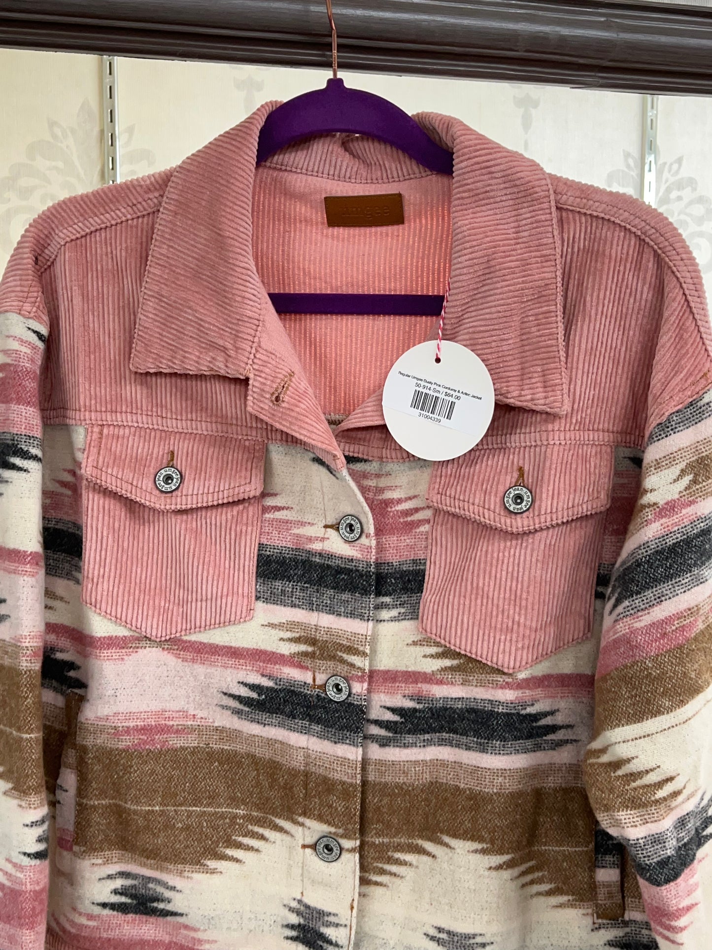 Regular Umgee Dusty Pink Corduroy & Aztec Jacket