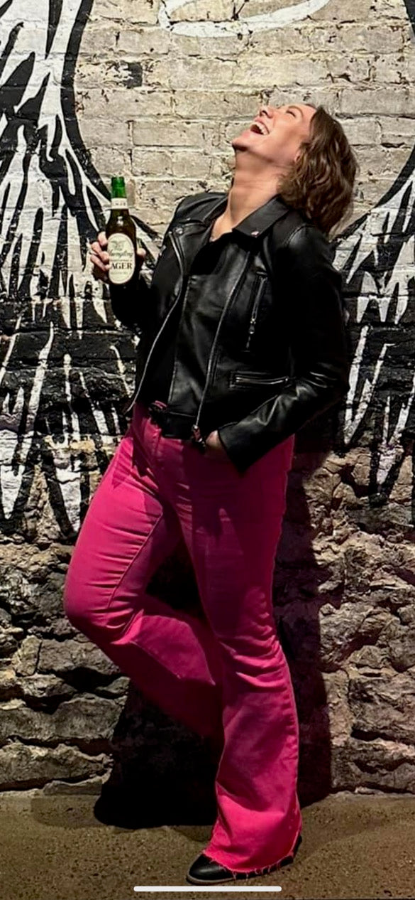 Judy Blue Hot Pink High Waist Book Cut Raw Hem Jeans