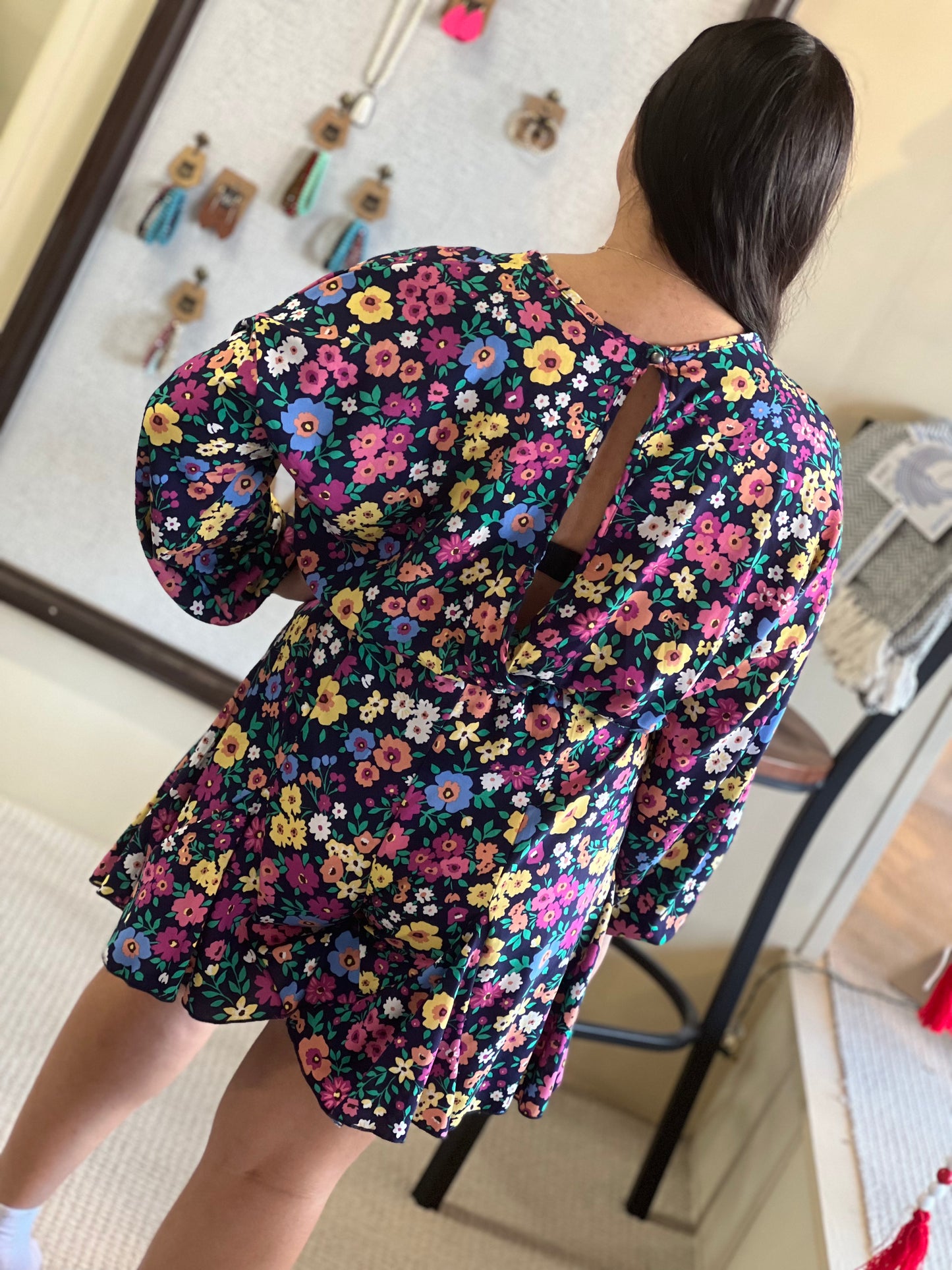 Reg & Curvy Haptics Floral Print Challis Round Neck Elastic Waist Romper