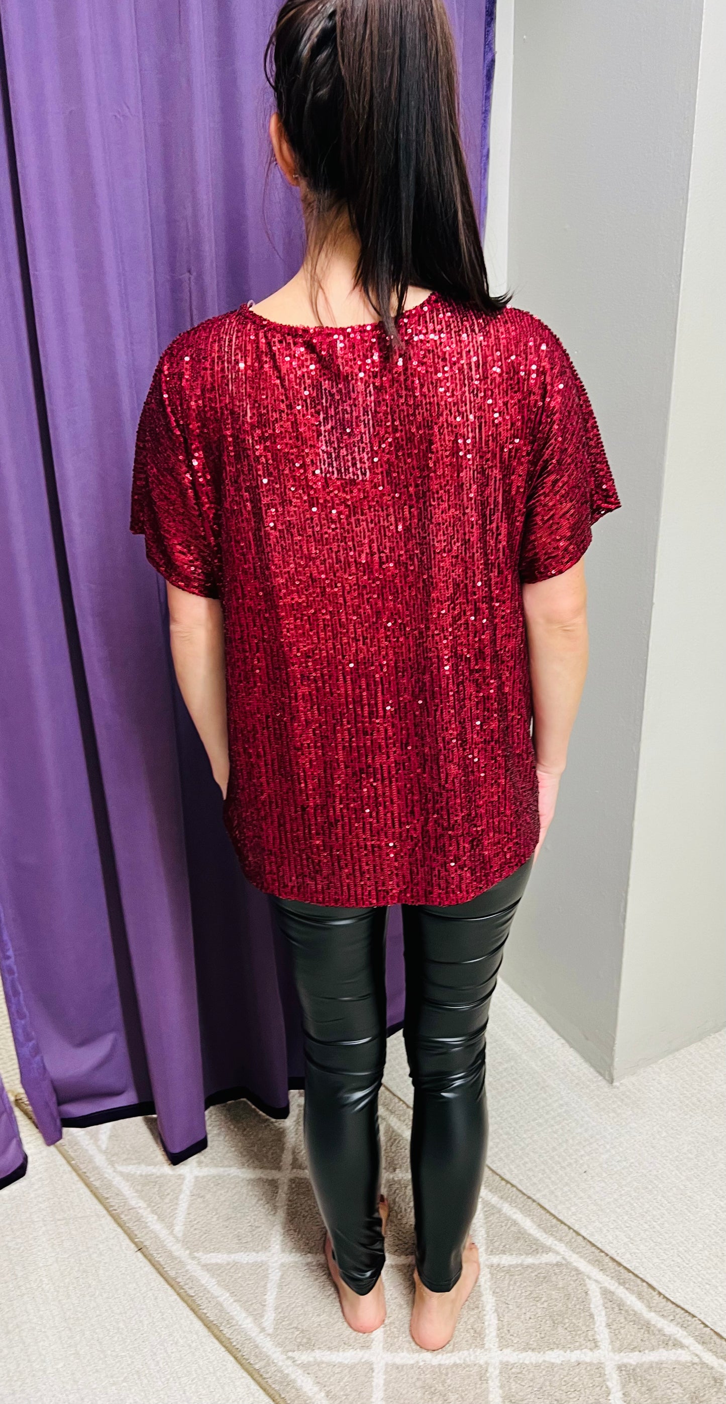 Reg & Curvy Burgundy Sequin Sparkle Top