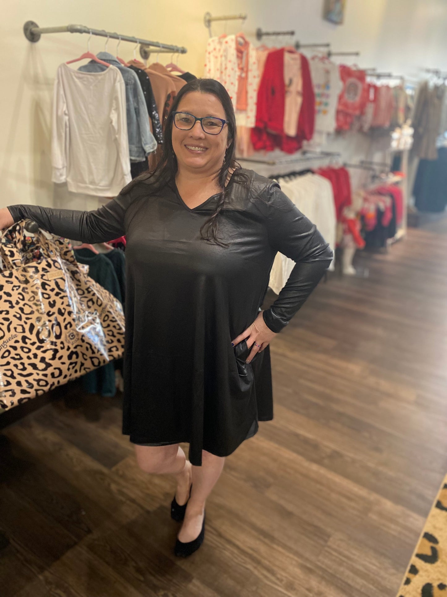 Curvy Crazy Train Liquid Lux Black Dress