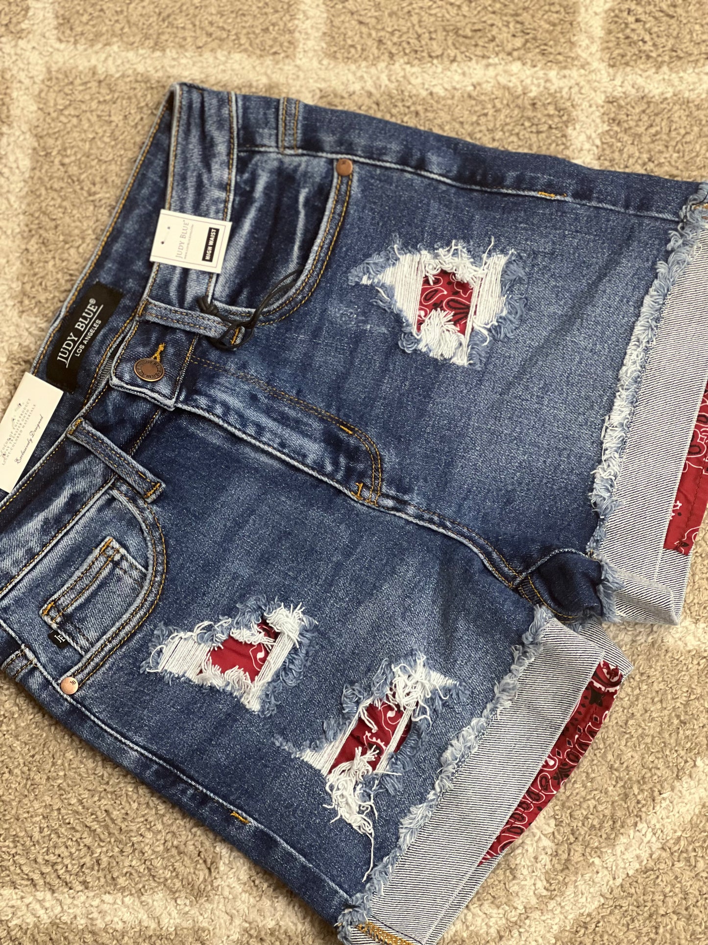 Regular Judy Blue Md Red Bandana Patch Jean Shorts
