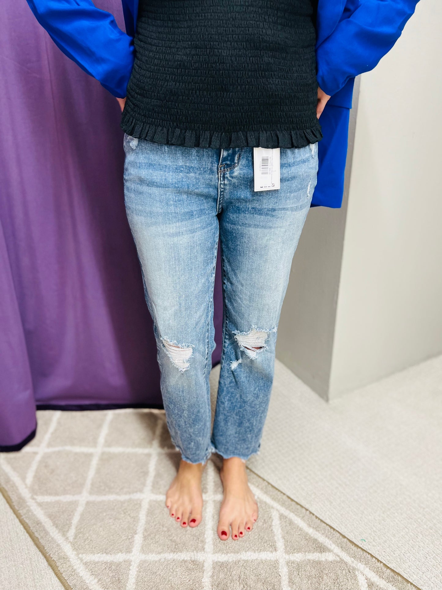 Reg & Curvy Judy Blue Cropped HW Chew Hem Bootcut Jean