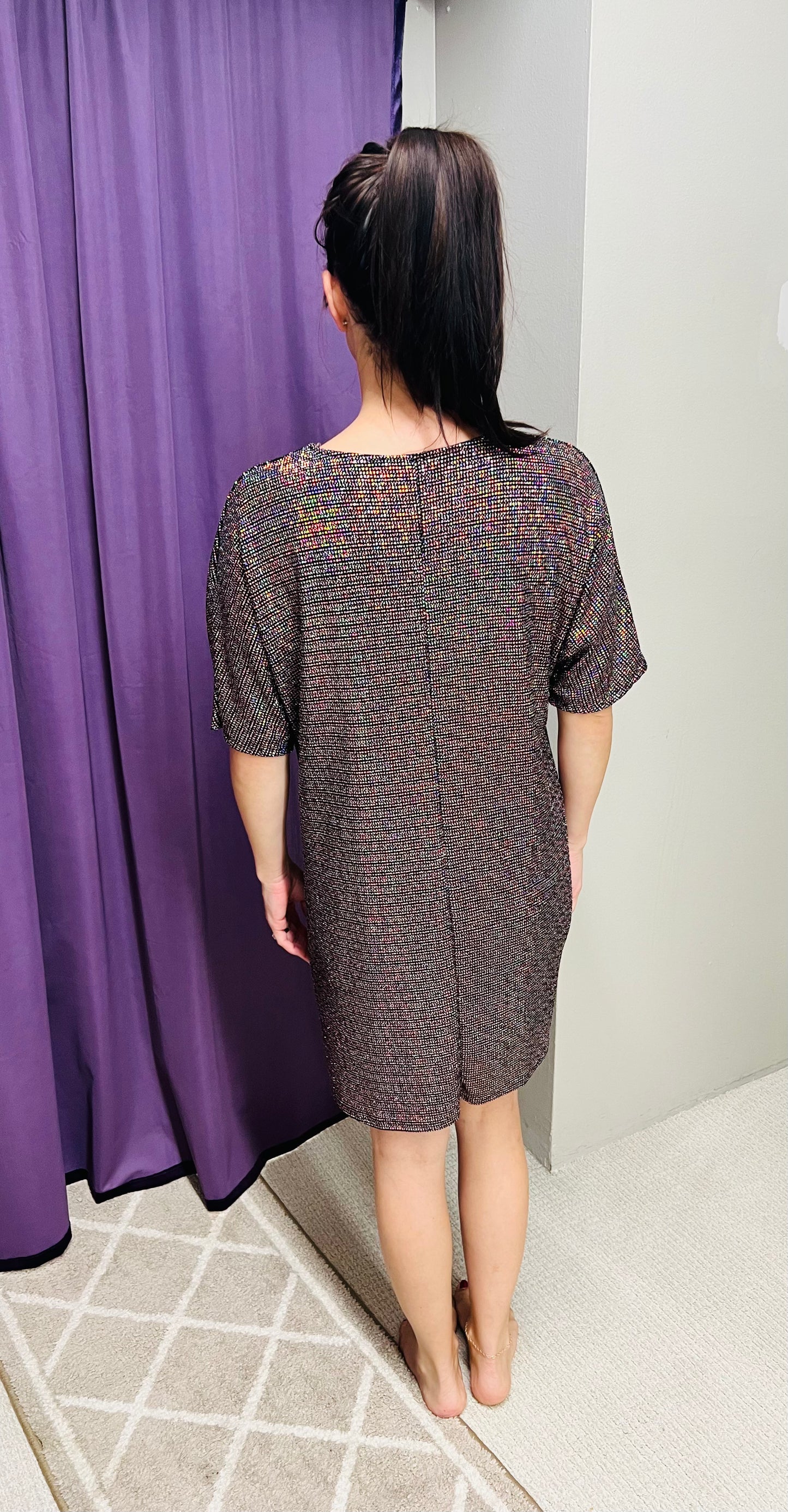 Reg & Curvy Black Multicolor Sequin Party Dress