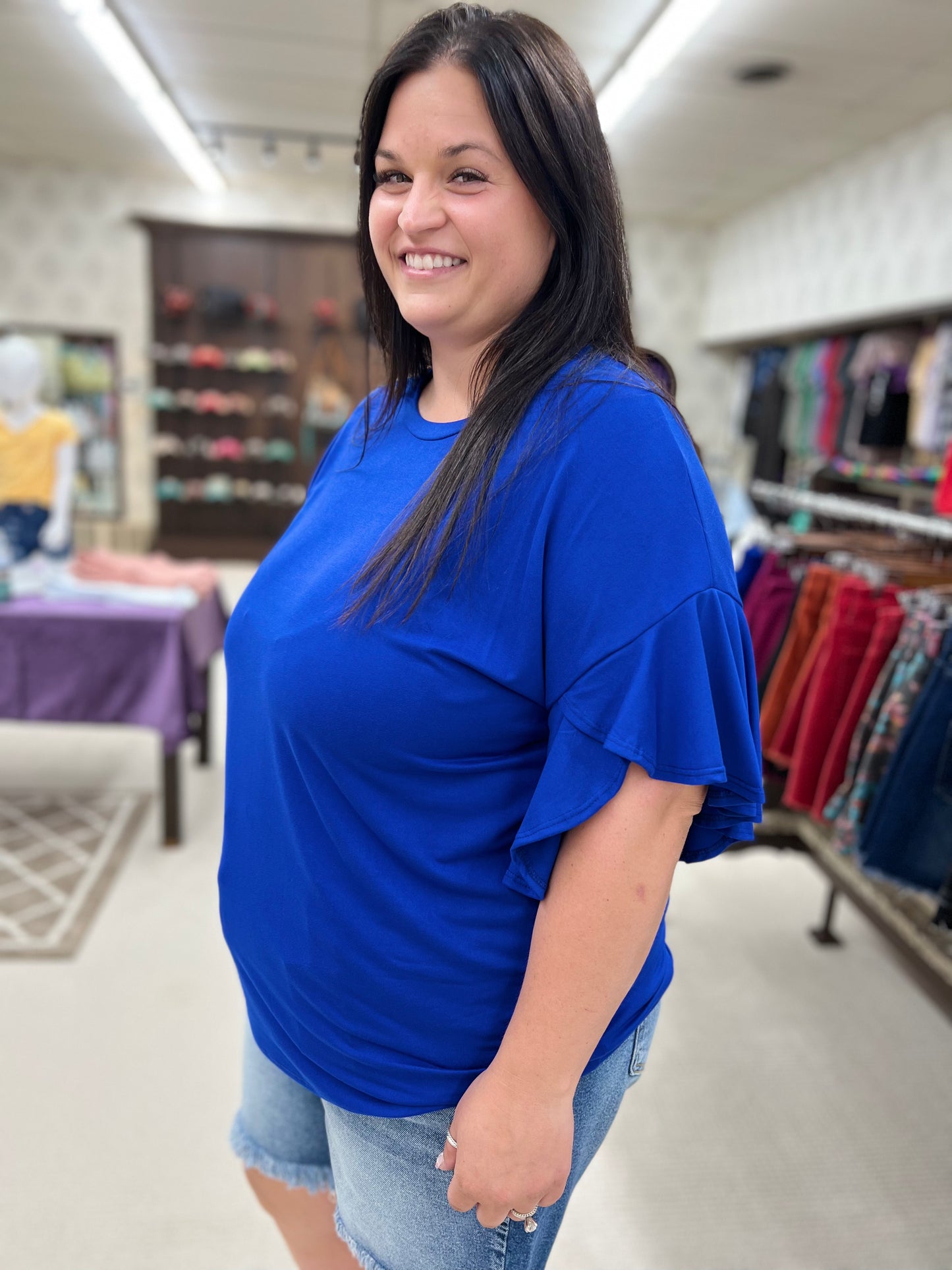 Curvy Ruffle Sleeve Tunic Top