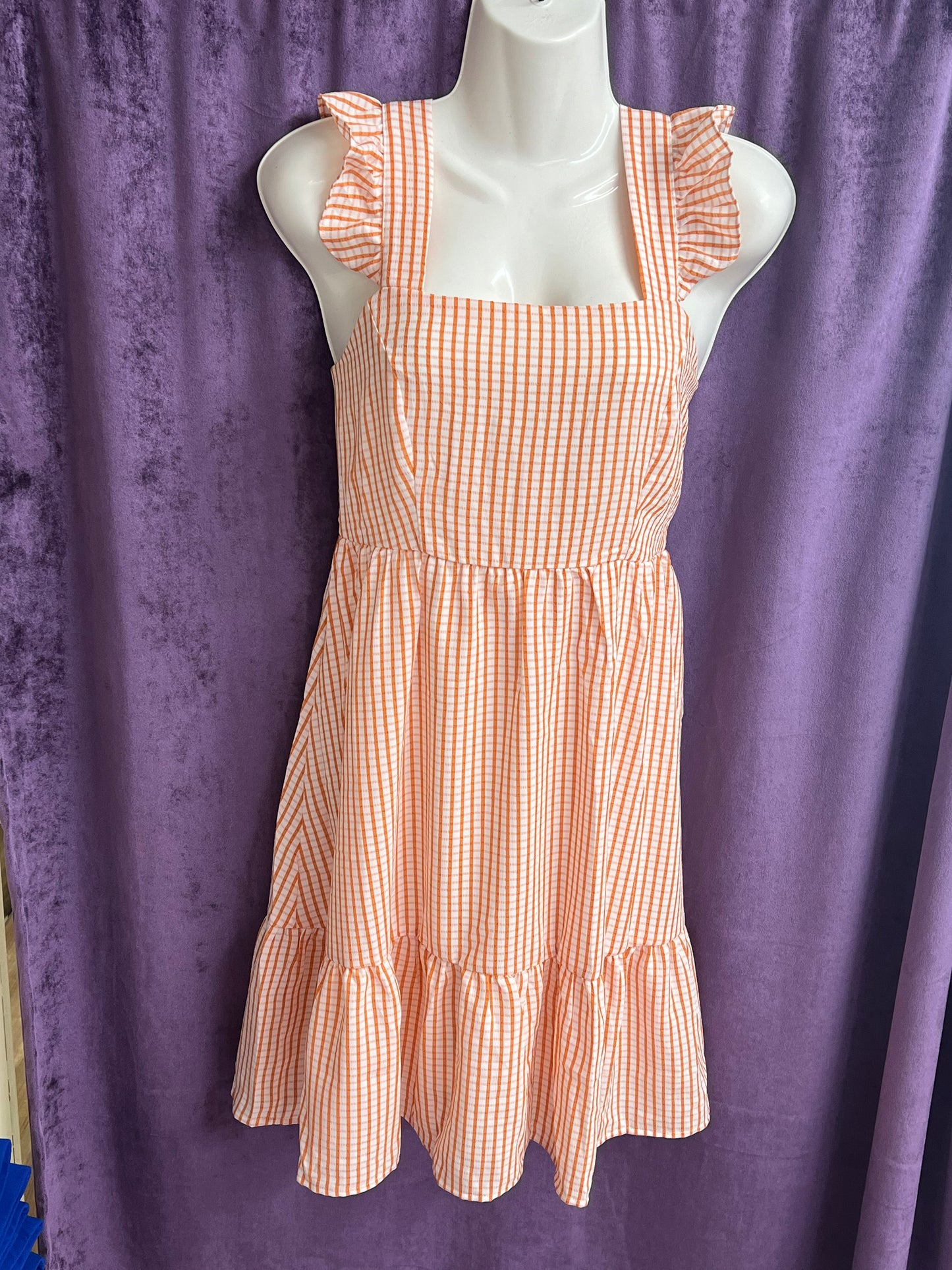 Regular Jodifl Orange Gingham Strap Tier Dress