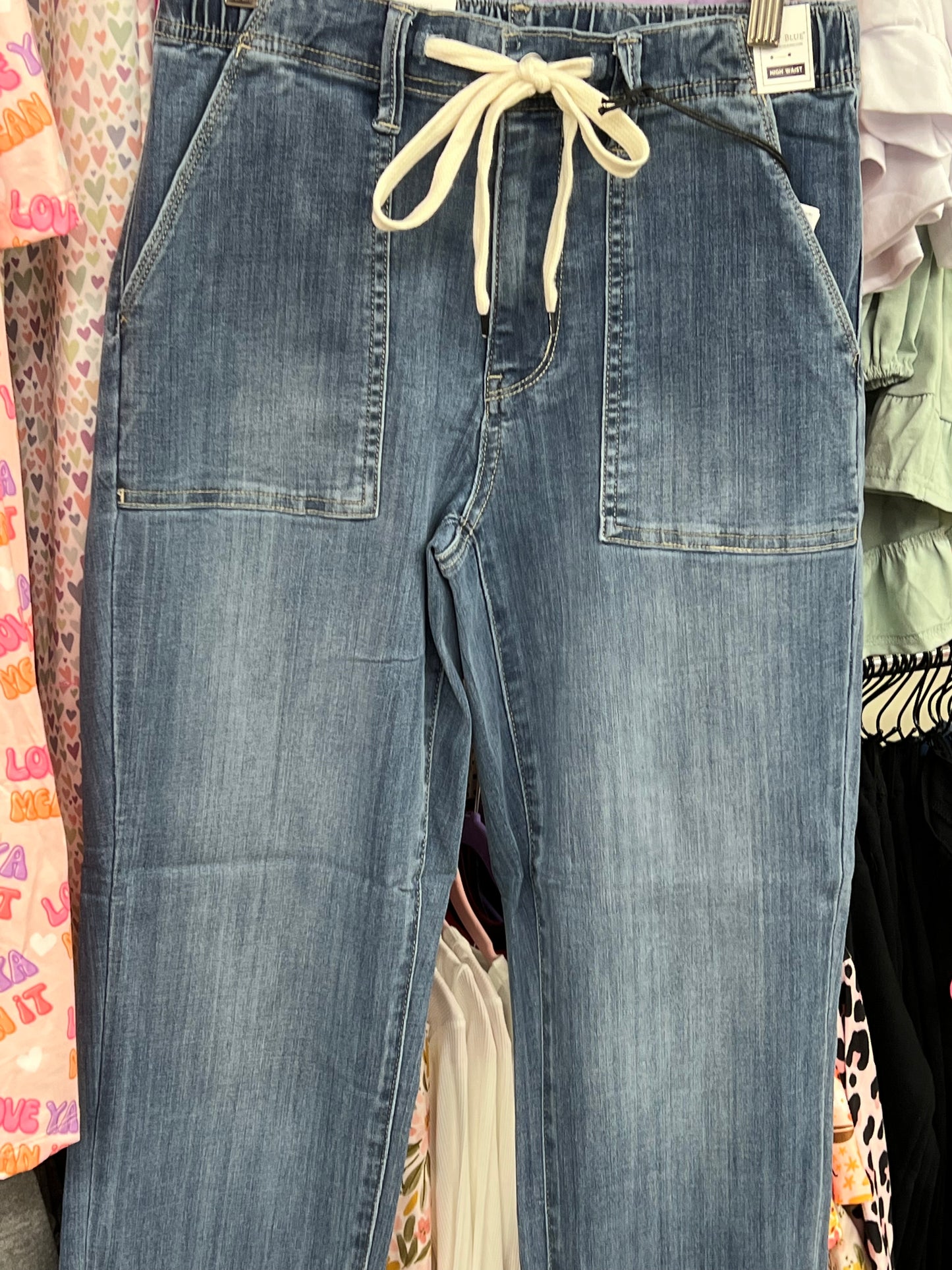 Regular Judy Blue High Elastic/Tie Waist Roll Up Hem Jeans