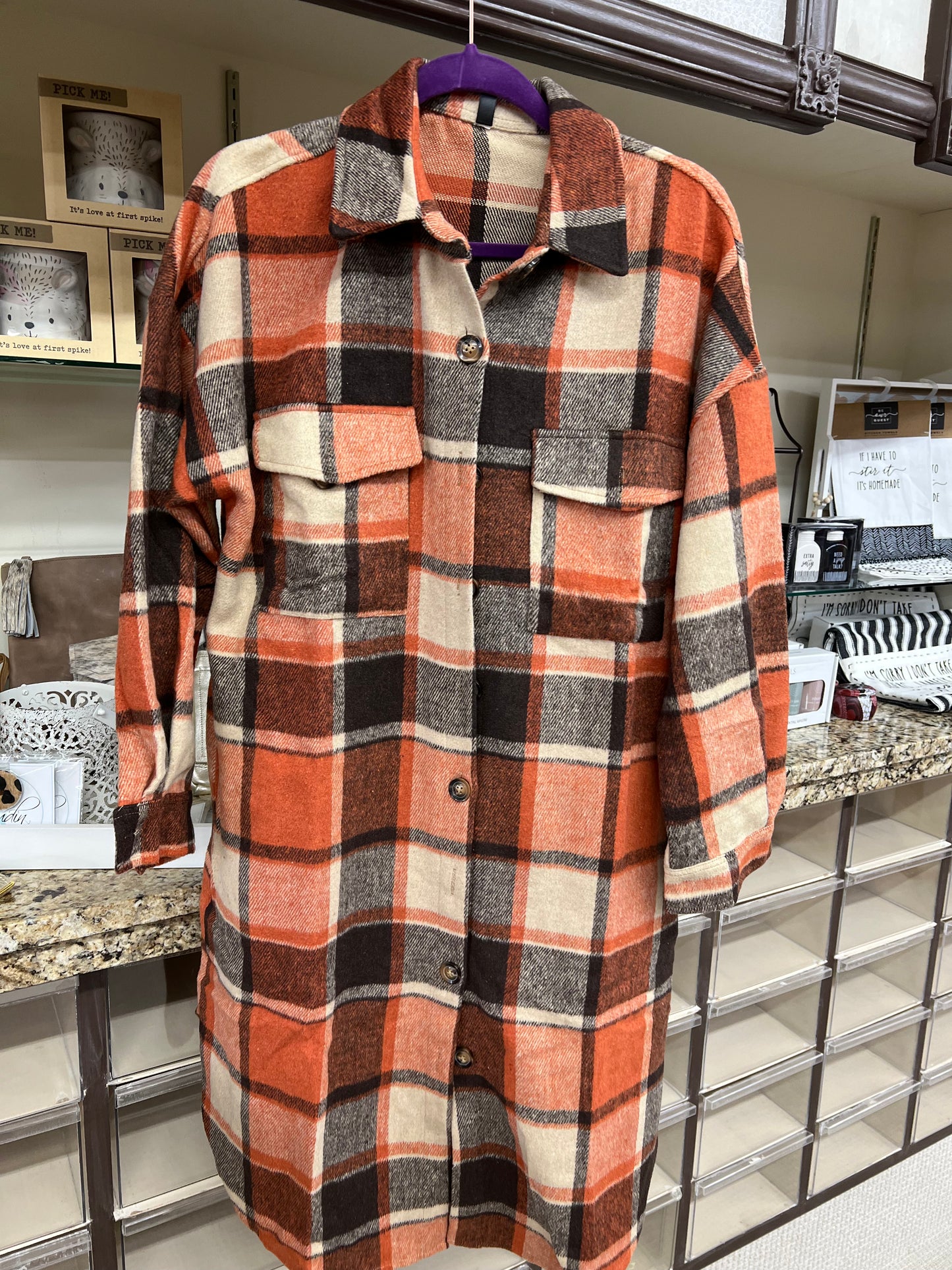 Reg & Curvy Impulsive Orange Rust Plaid Duster Jacket