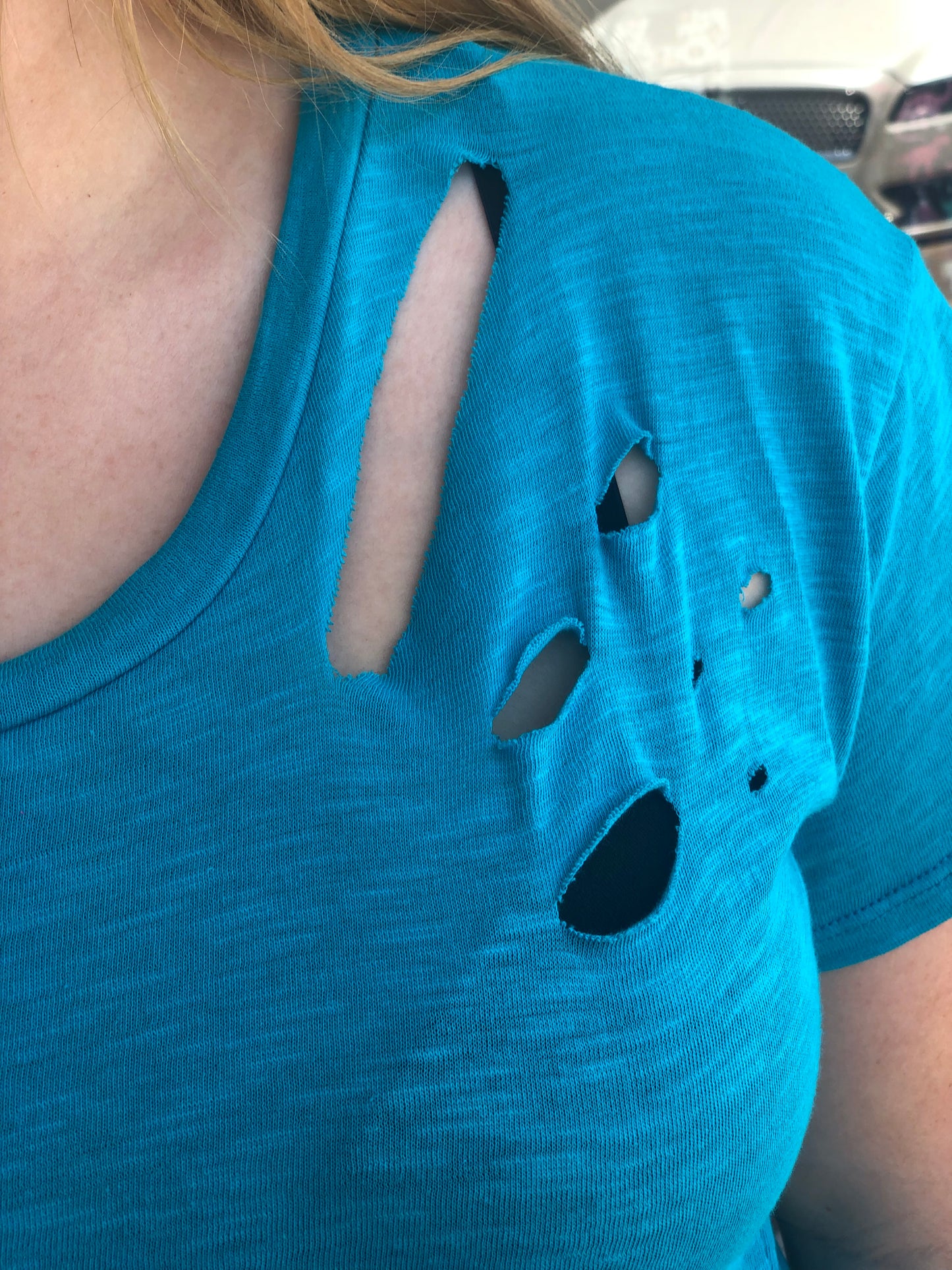 BiBi Jade Cotton Slub Jersey Knit Laser Cut Top