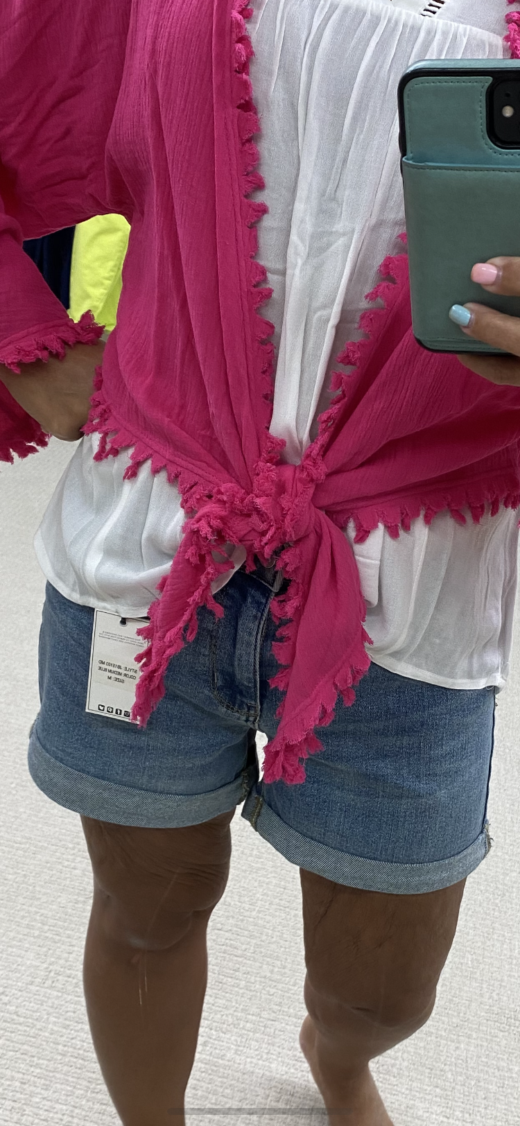 Regular Distressed Vintage Crop Tie Front Cardigan Top