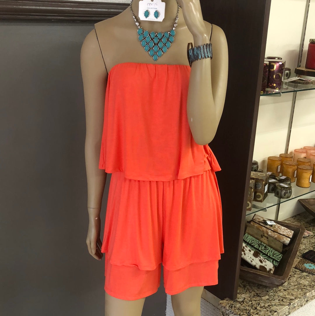 Coral Strapless Romper