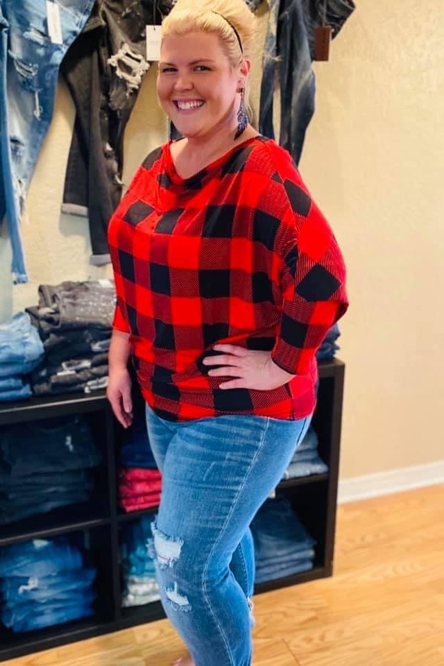 Buffalo Plaid Dolman Sleeve Top
