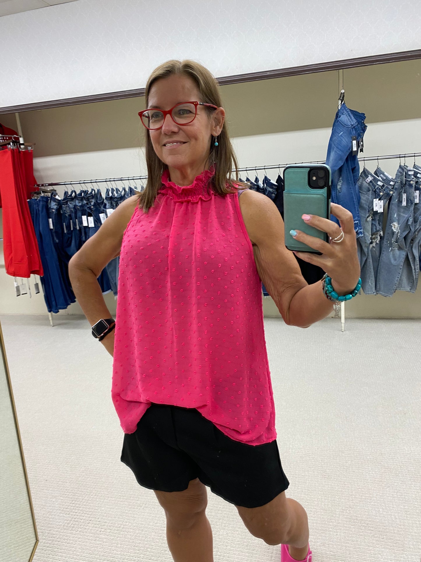 Fuchsia Sleeveless Dot Tank