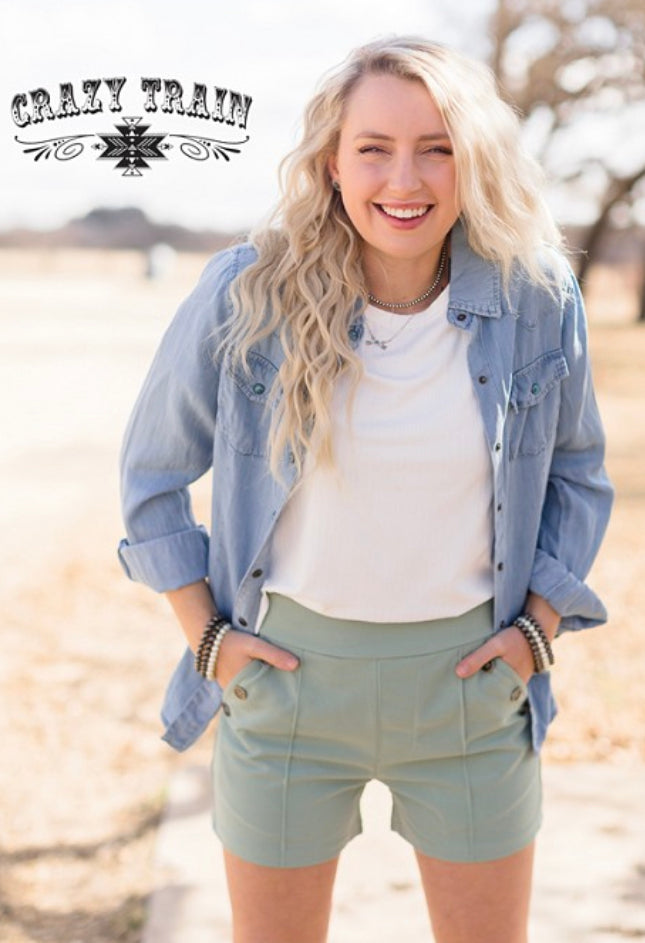 Curvy Crazy Train Robin's Egg Trouser Shorts